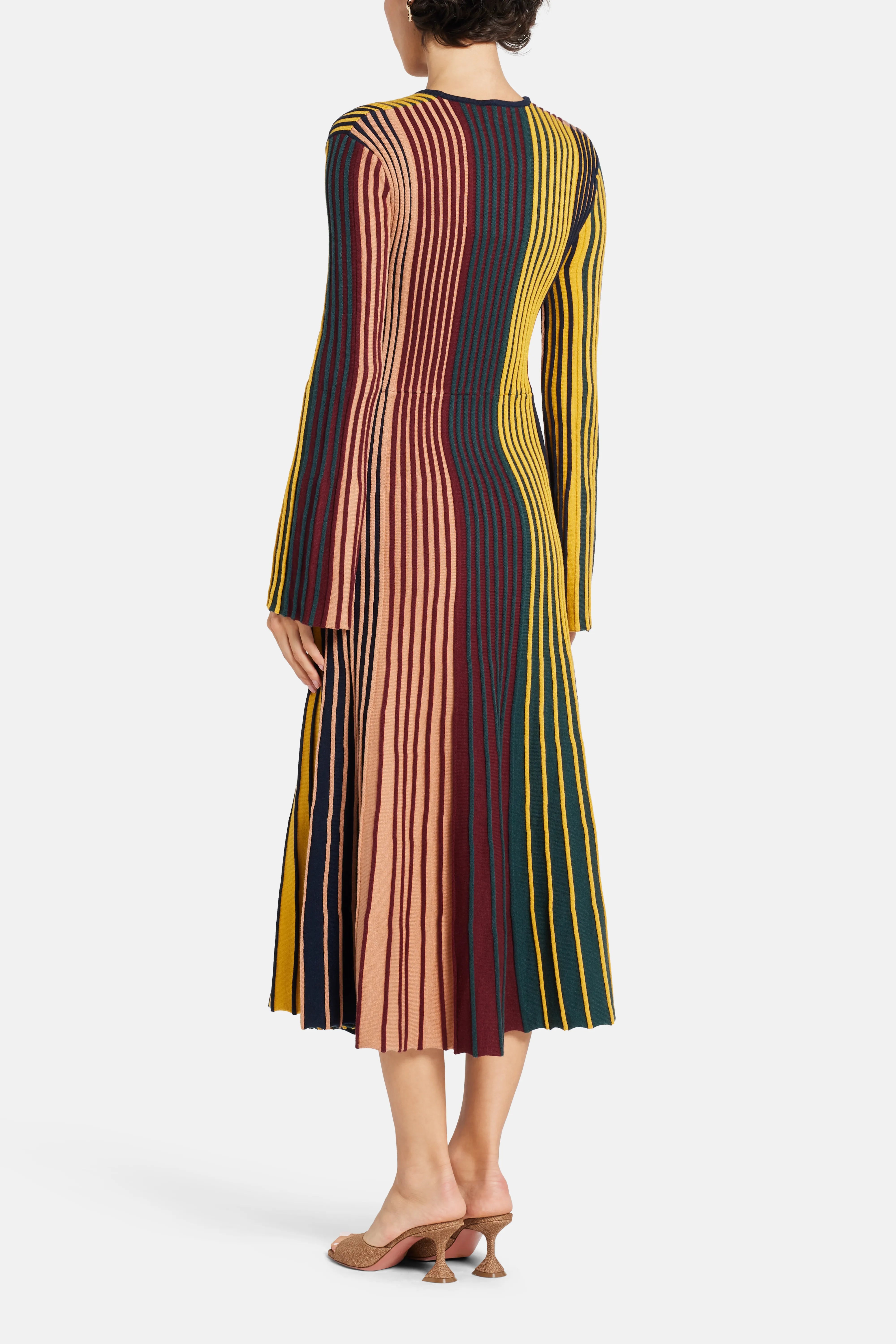 Celia Stripes Knit Midi Dress in Maroon