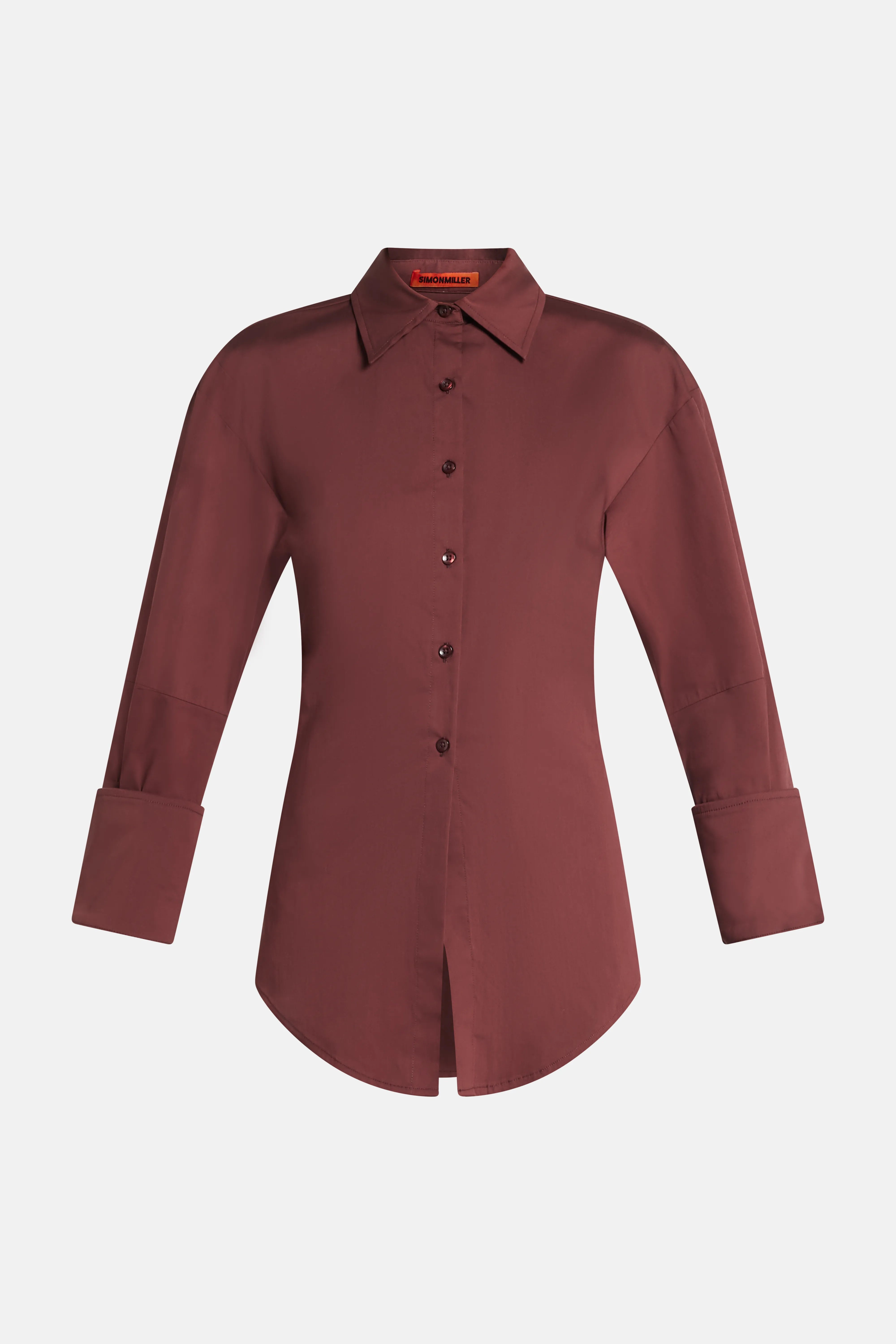 Loch Poplin Button Up Open Bow Back Cotton Top in Brown
