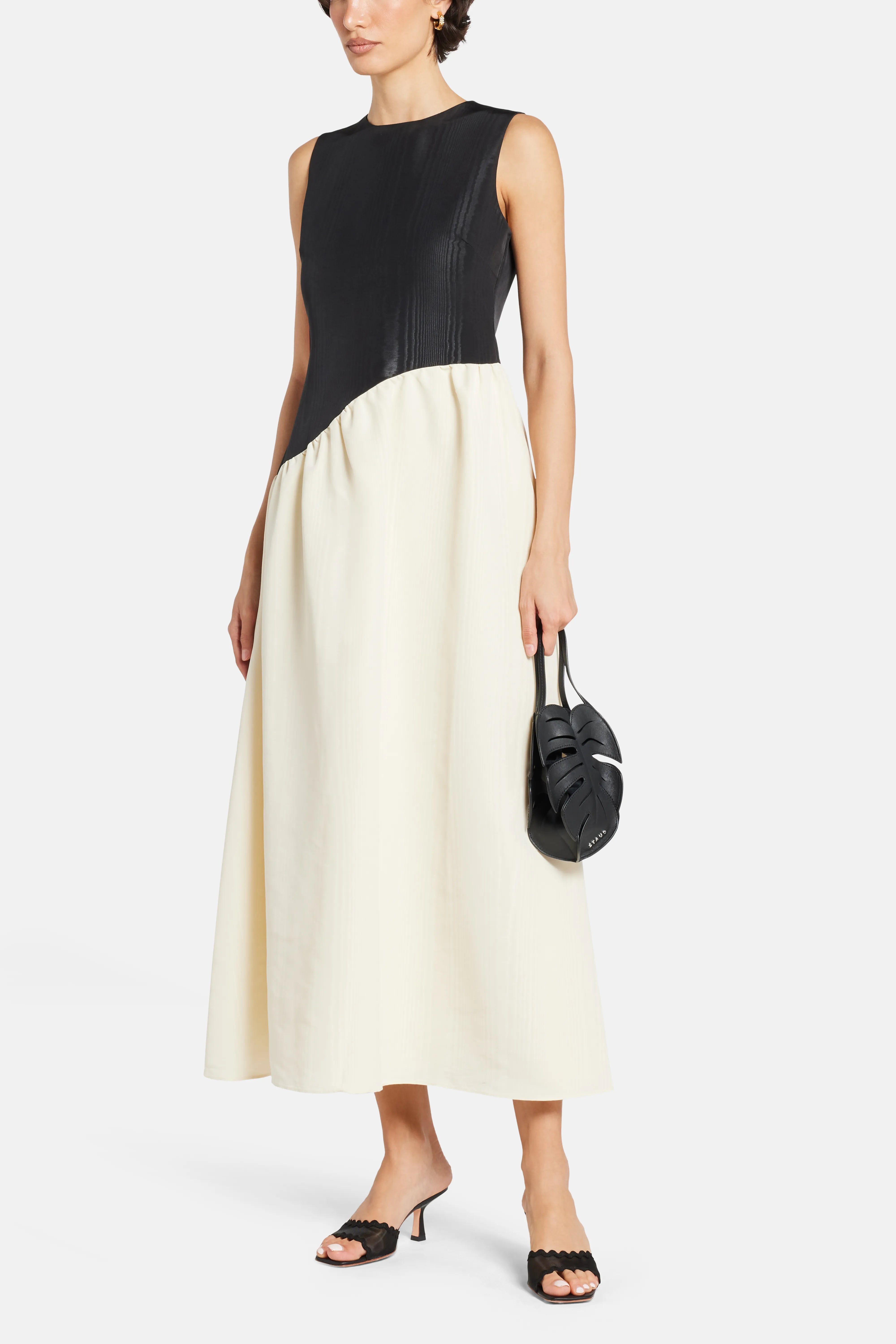 Laurel Moire Sleeveless Midi Dress in Black and White