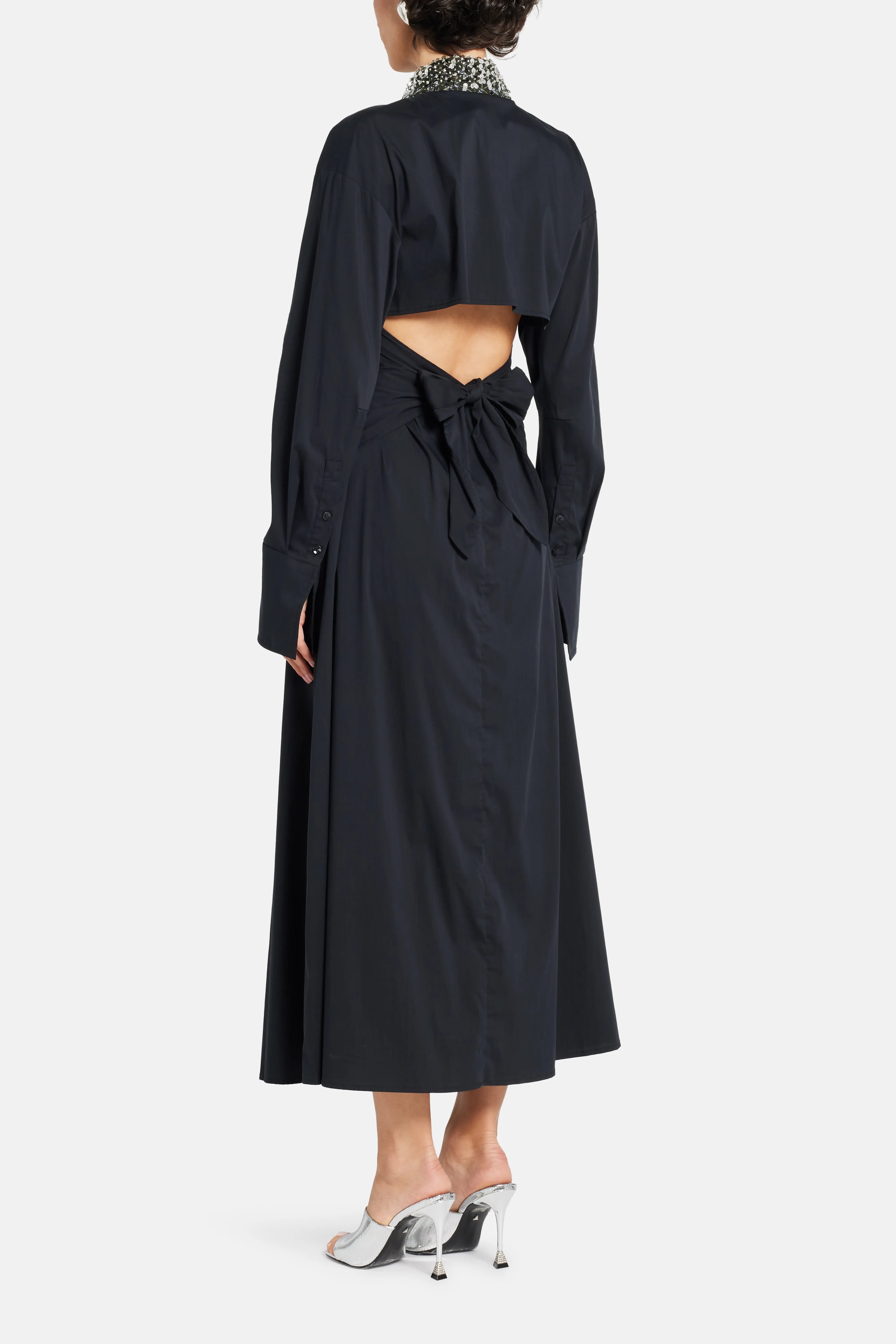 Buy the Black Loch Poplin Embellished Collar Maxi Dress
