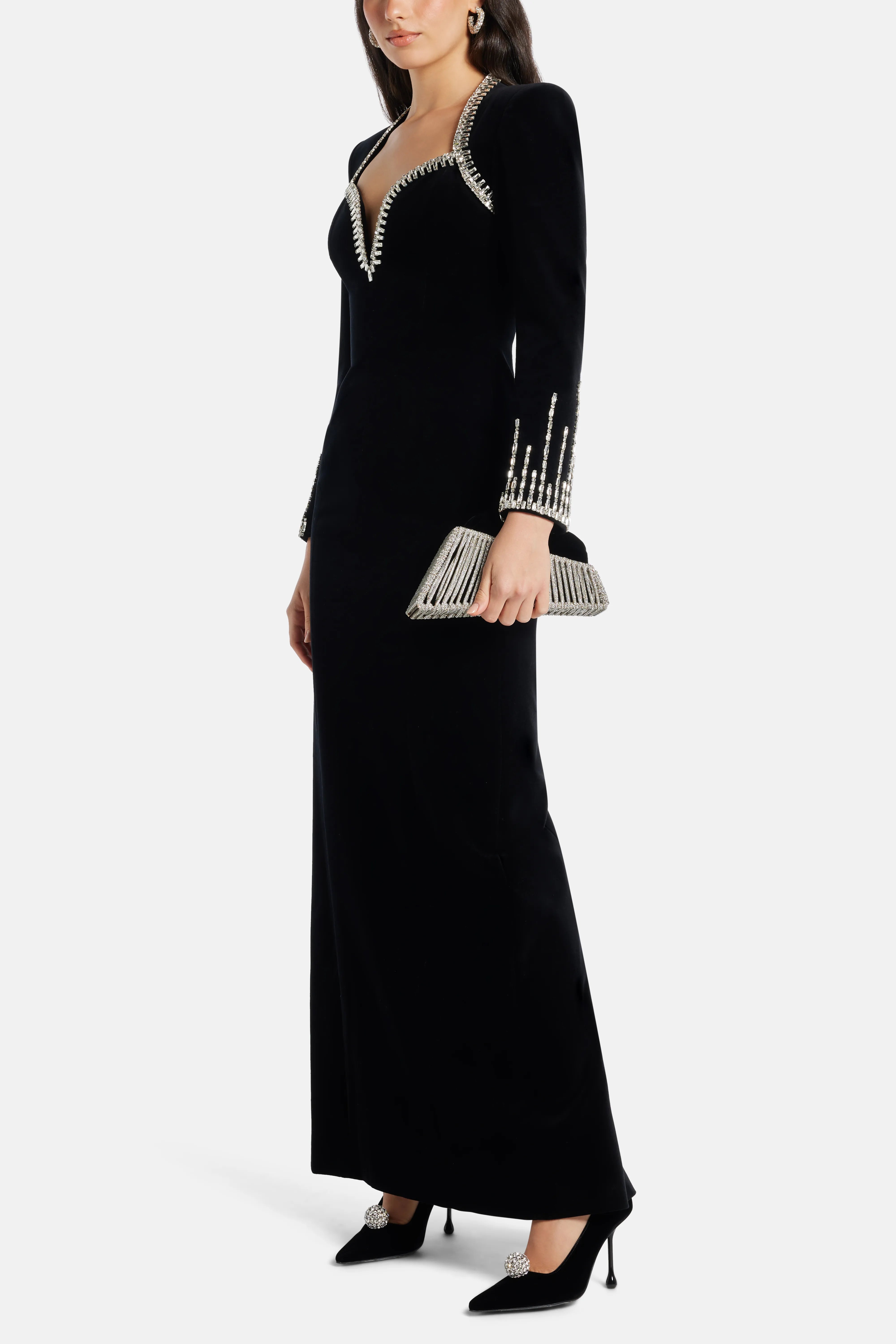 Saturnia Crystals Clutch Bag in Black