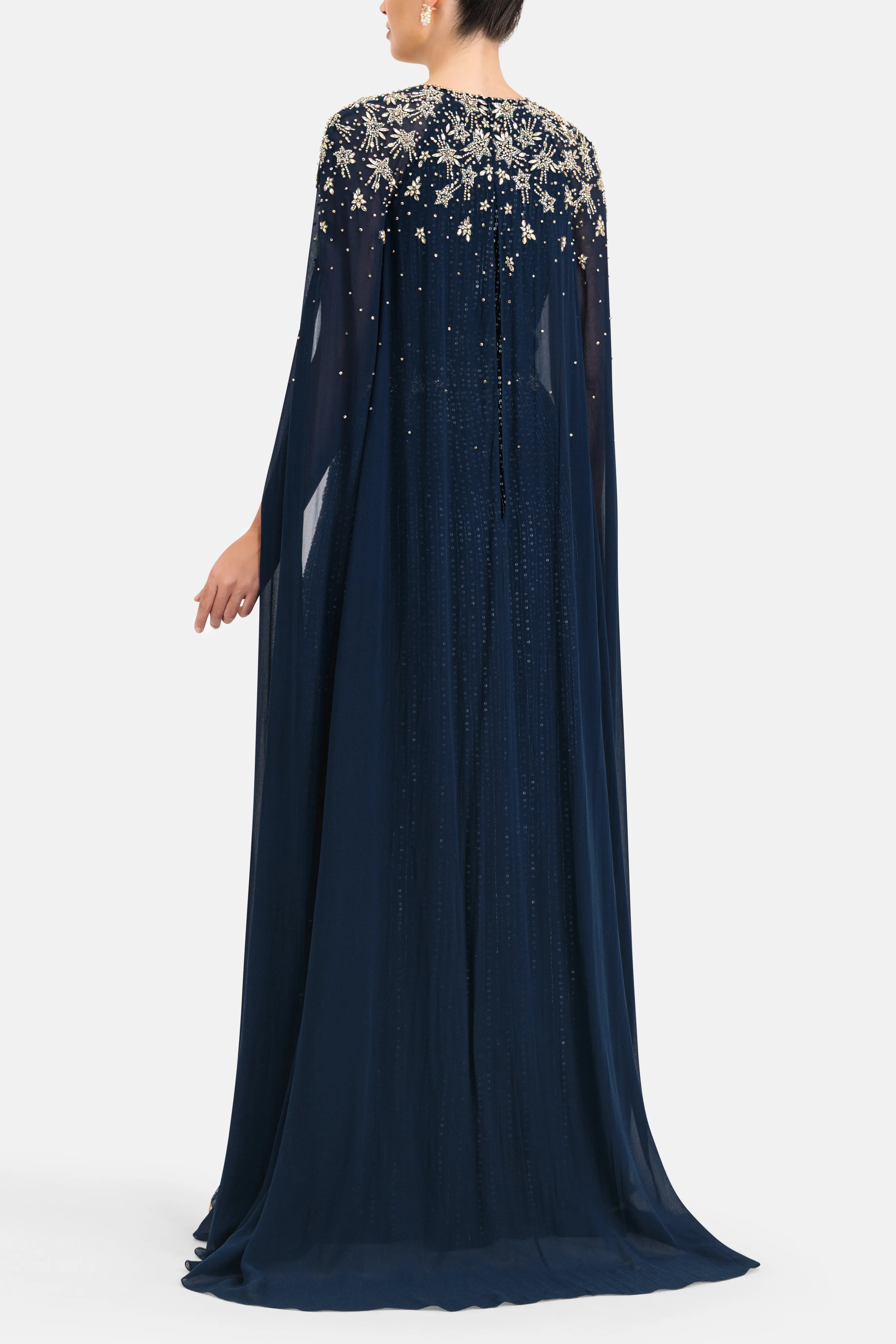 فستان سهرة "سيلست" مطرّز بالترتر باللون الأزرق