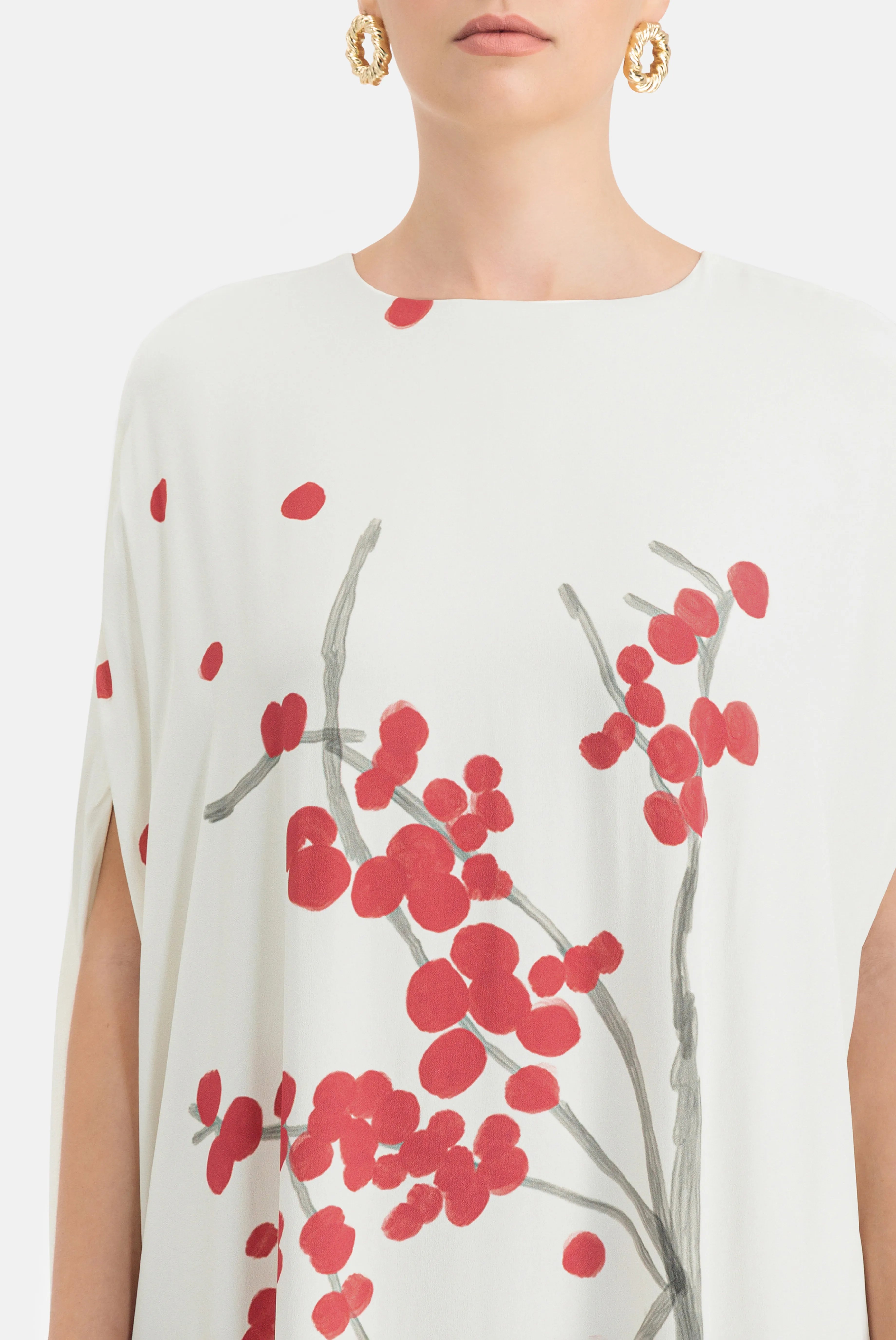 Eleonore Red Berry Print Maxi Dress in White