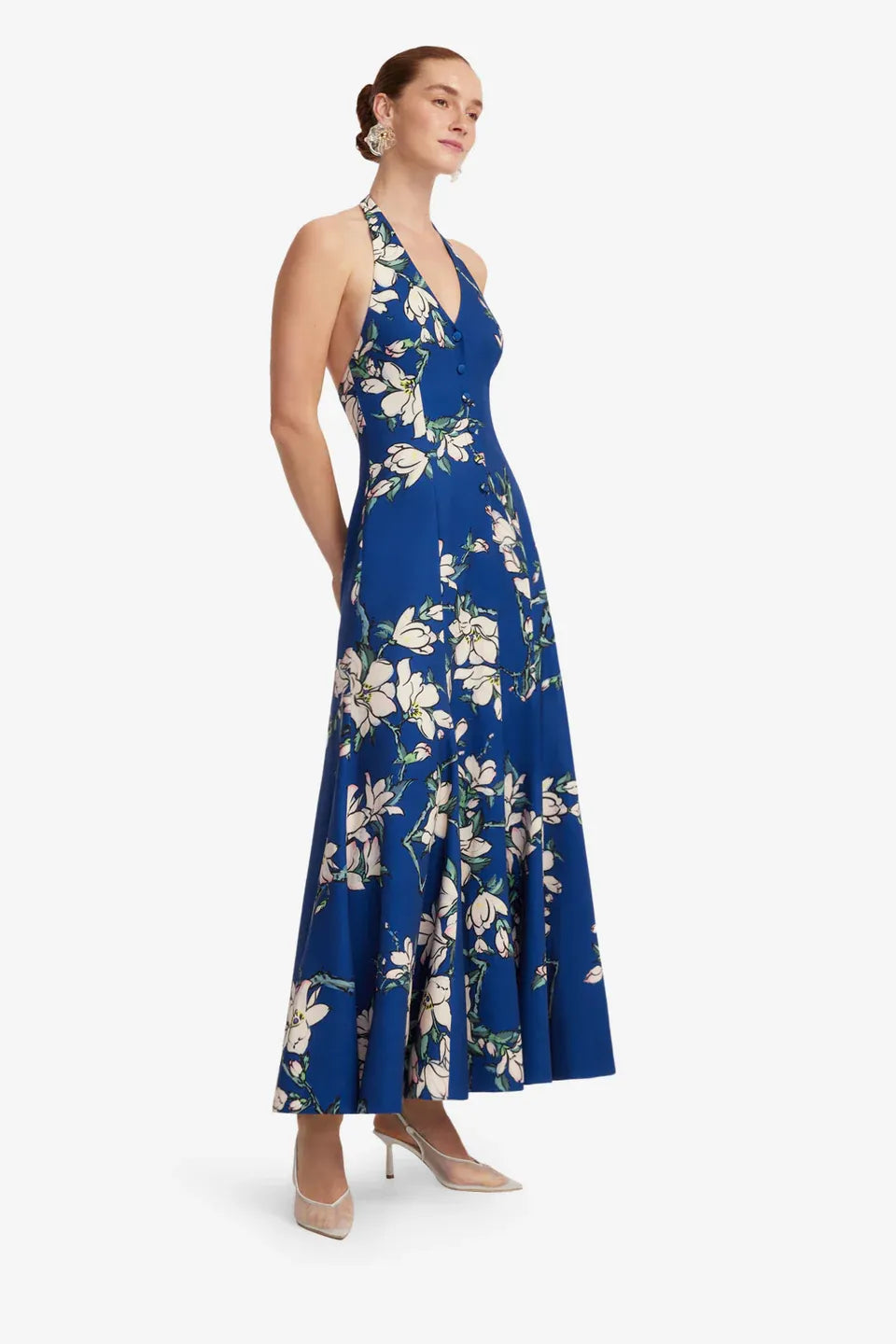 Juliette Floral Halter Neck Maxi Dress in Blue