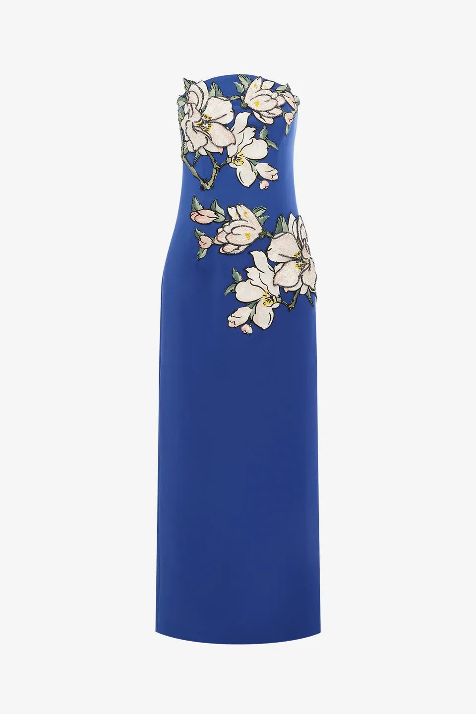 Ava Floral Applique Bustier Maxi Dress in Blue