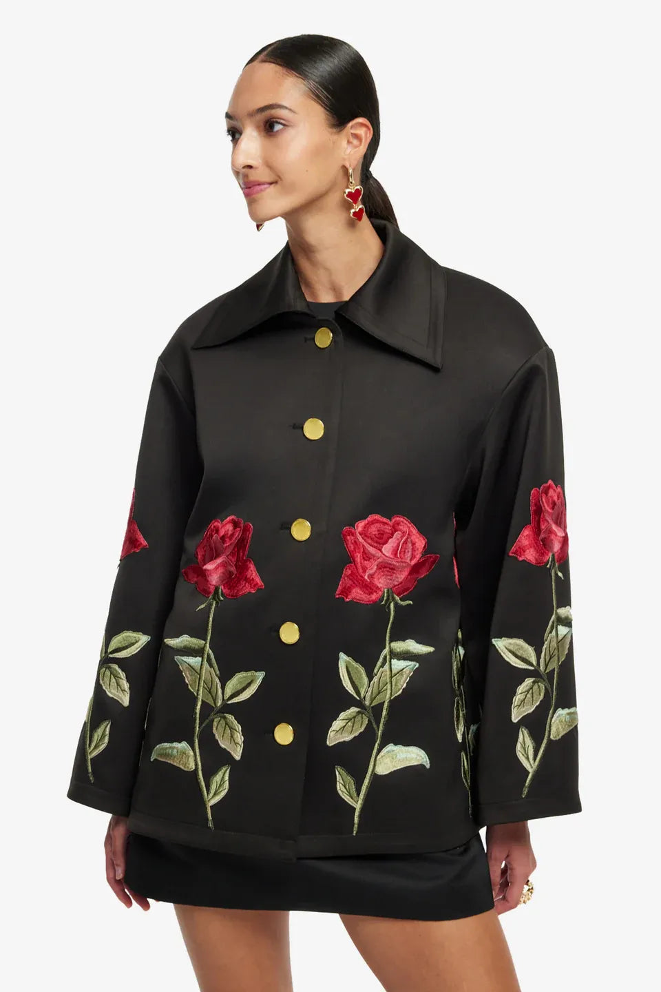 Leyna Embellished Rose Jacket in Black