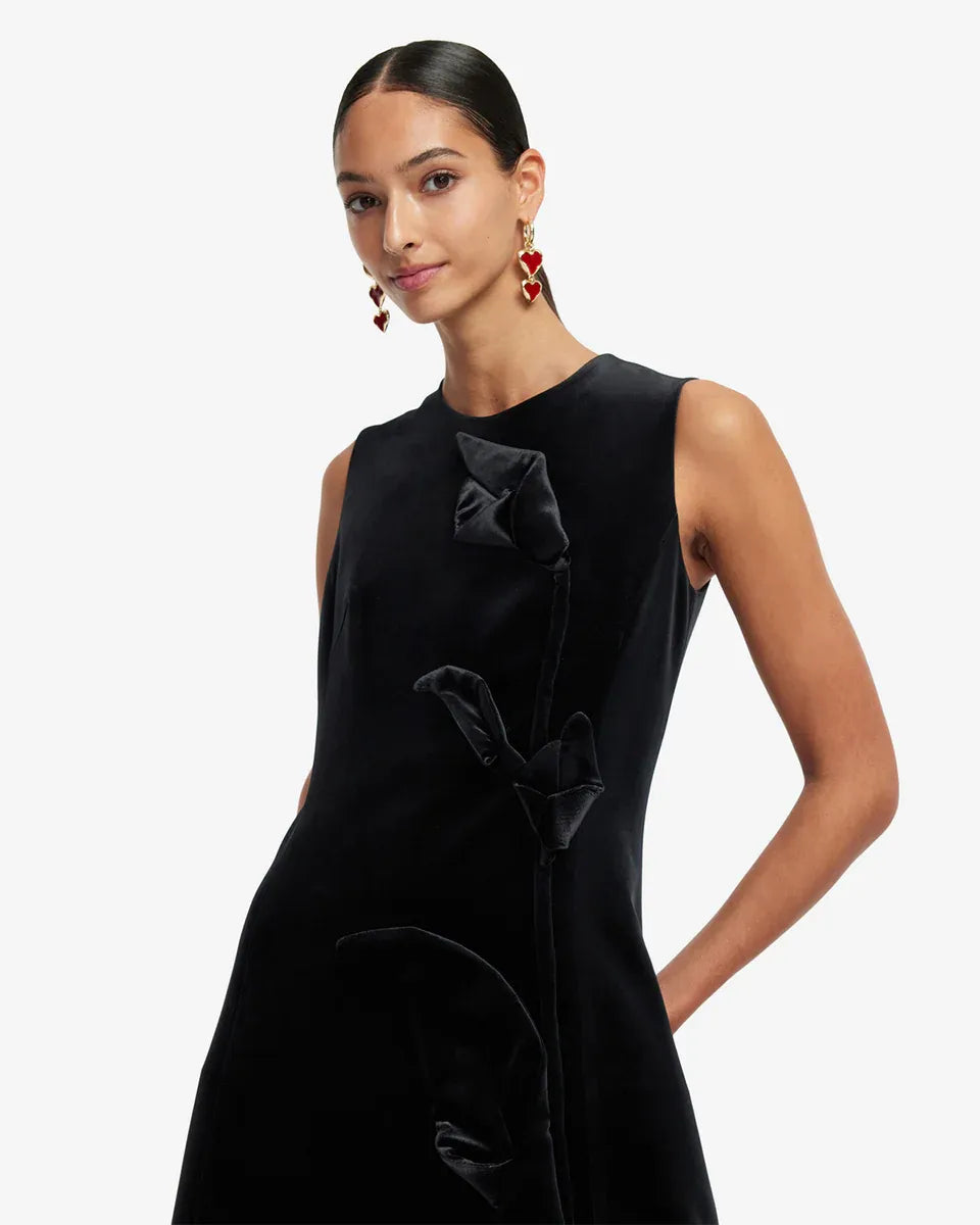Cleo Velvet Sleeveless Midi Dress in Black