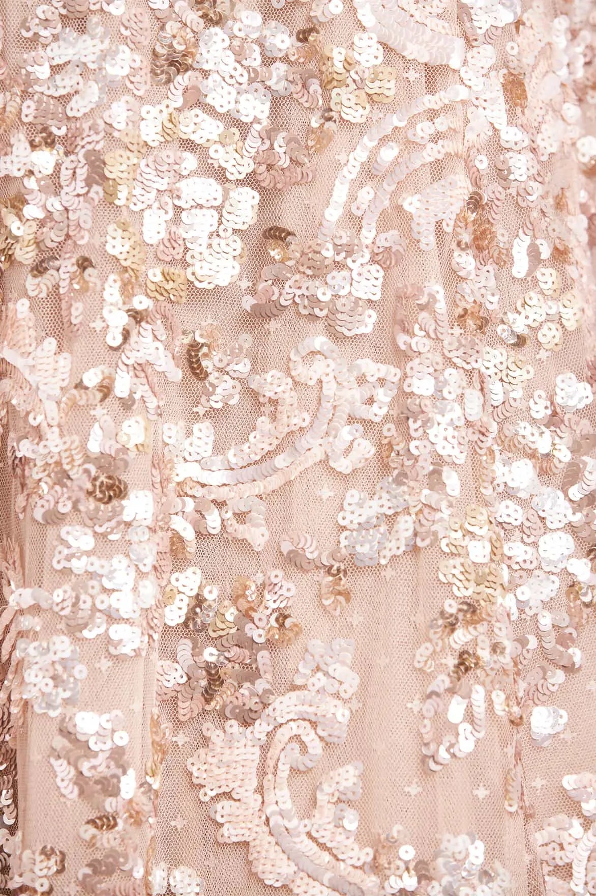 Baroque Floral One Shoulder Bow Evening Dress in Beige