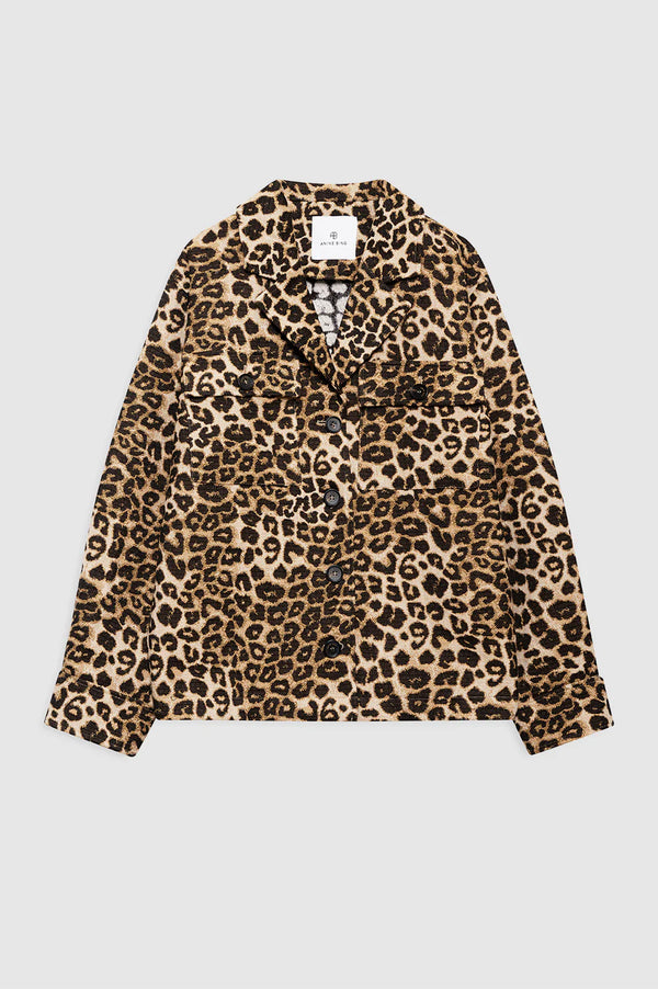 Flynn Leopard Print Cotton Jacket in Black