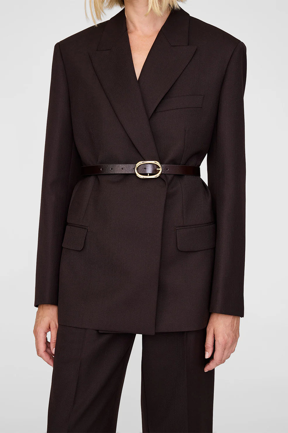 Signature Link Leather Belt in Brown with Gold