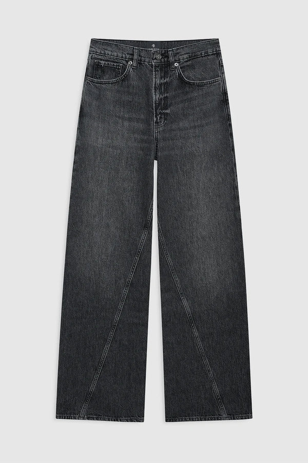 Brie Washed Denim Cotton Flared Jeans in Black