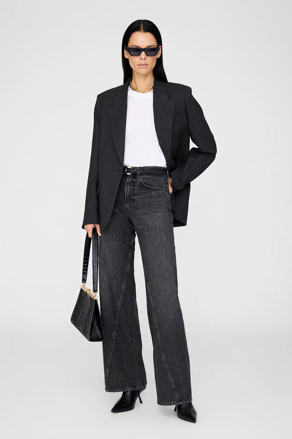 Brie Washed Denim Cotton Flared Jeans in Black