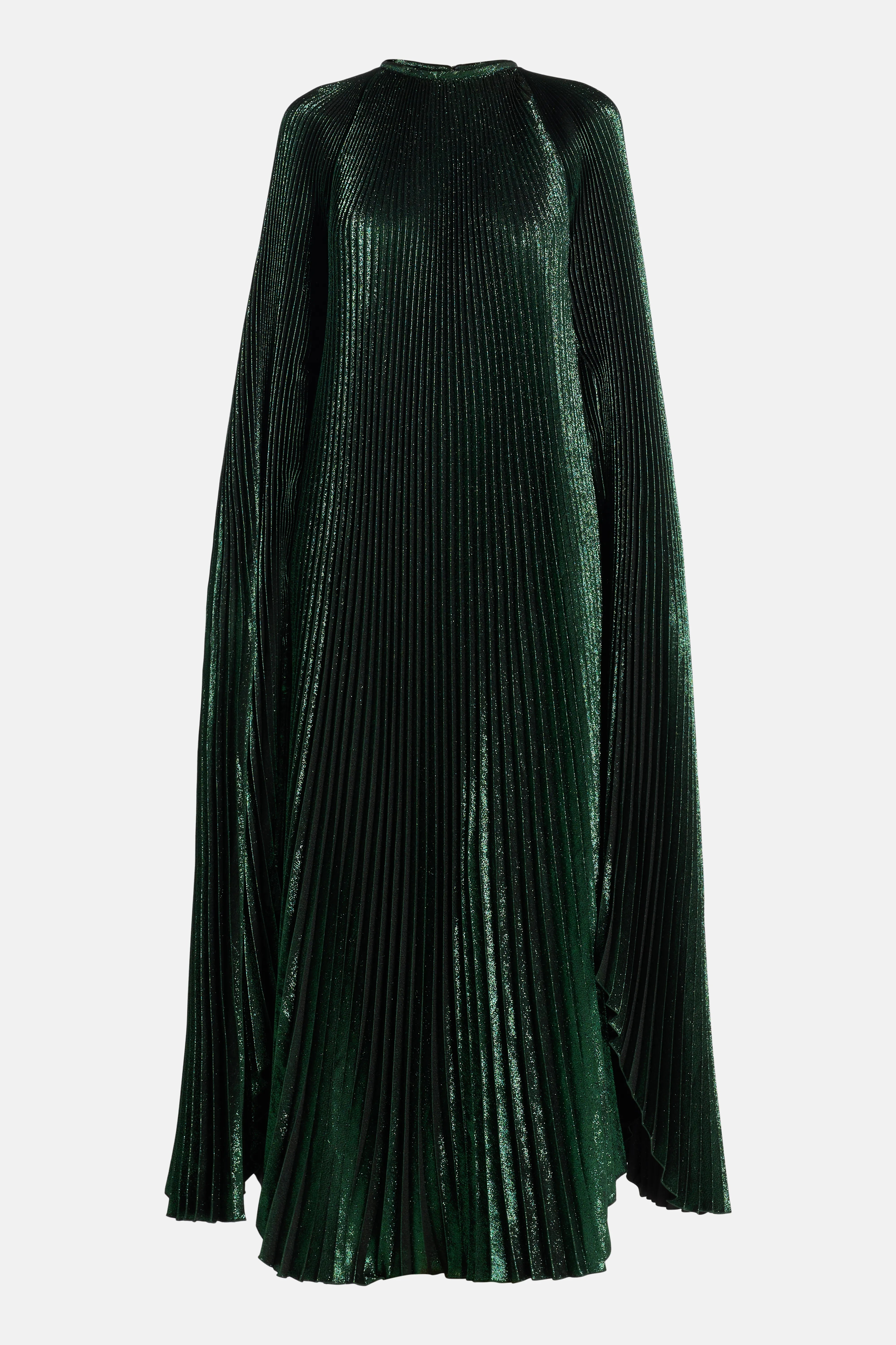 Palais Shimmer Pleated Cape Sleeves Evening Dress in Green