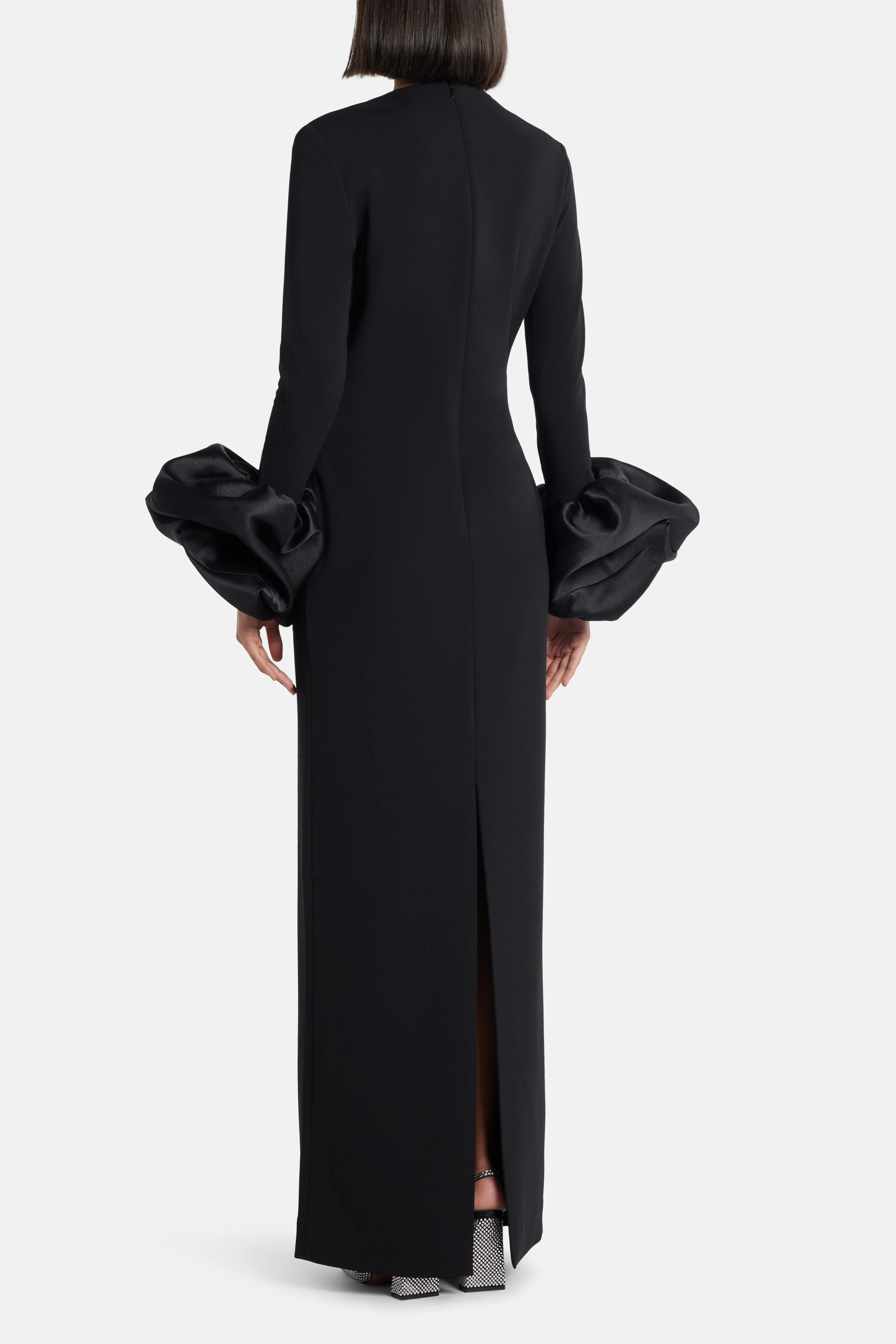 Valerie Deep V Neck Evening Dress in Black