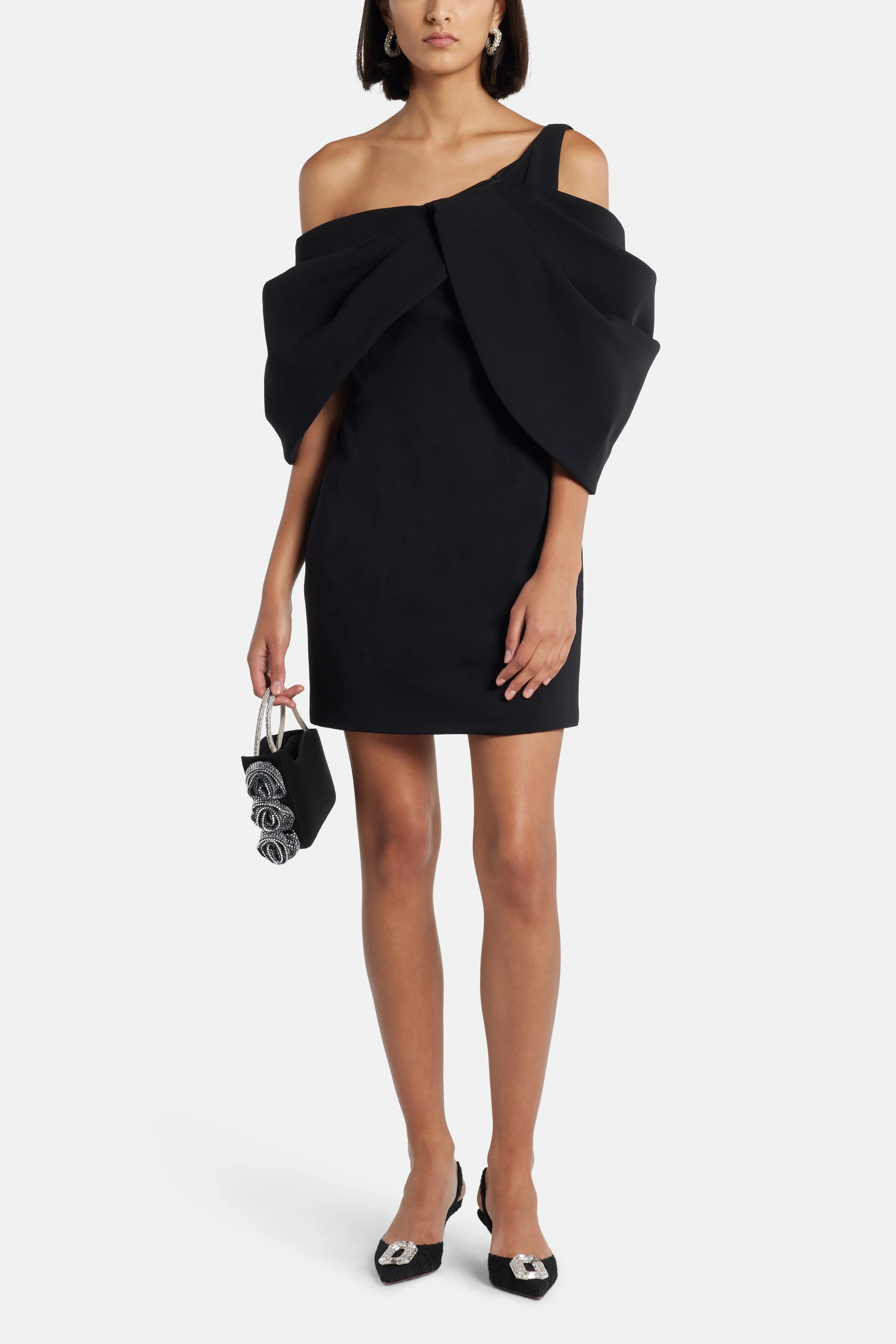 Thelma One Shoulder Mini Dress in Black