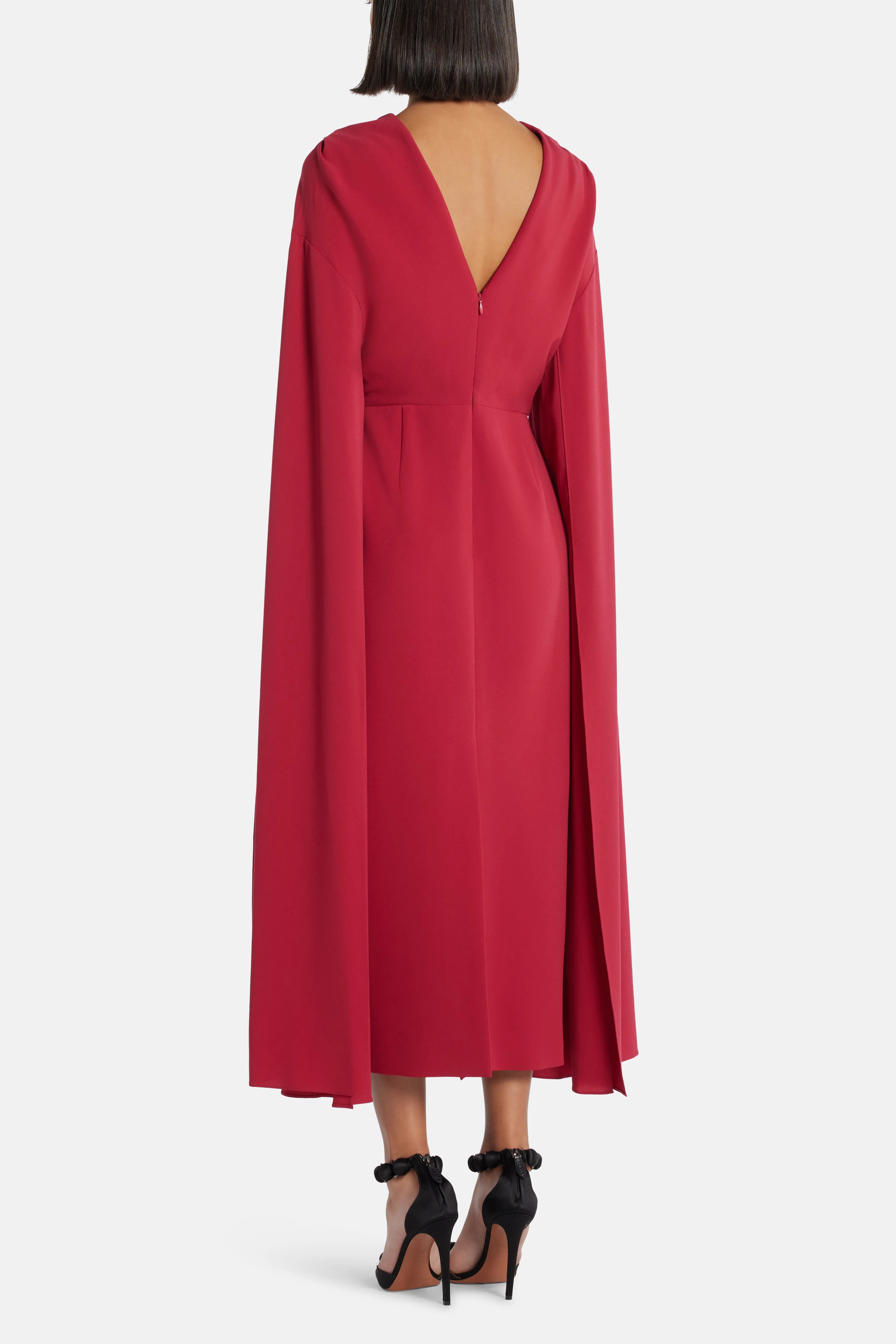 فستان ميدي نور بأكمام واسعة باللون الأحمر