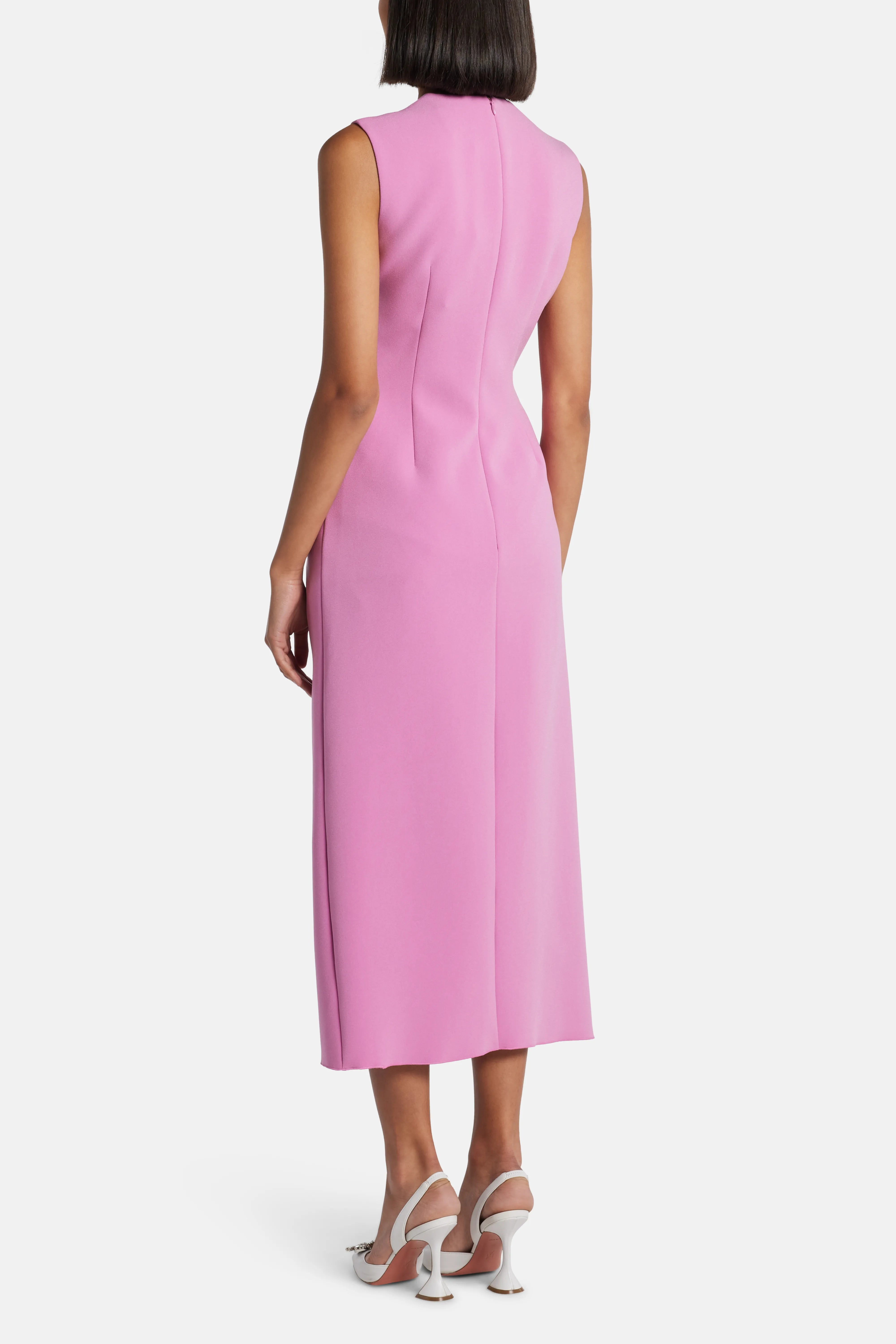 فستان ميدي ألماس بدون أكمام باللون الوردي