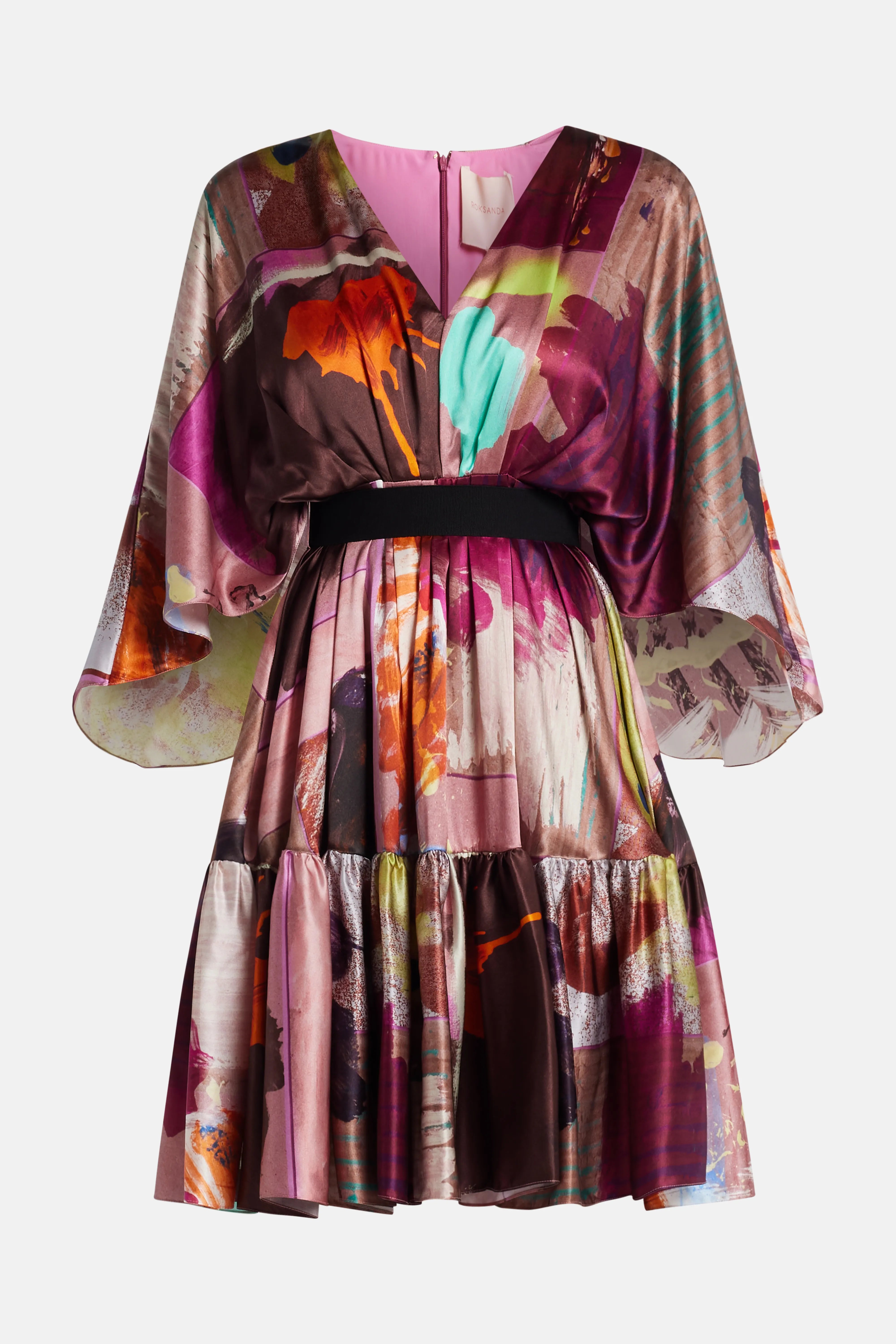 فستان ياسمين قصير من الحرير باللون الوردي