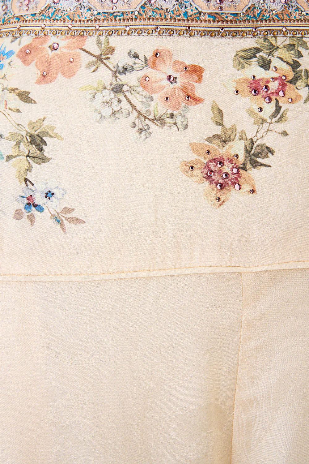 Twilight in Istanbul High Waisted Flared Floral Shorts in Beige