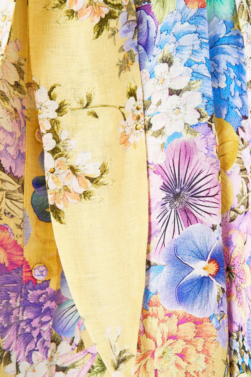 Darling Buds Waist Tie Linen Floral Shirt Maxi Dress in Yellow