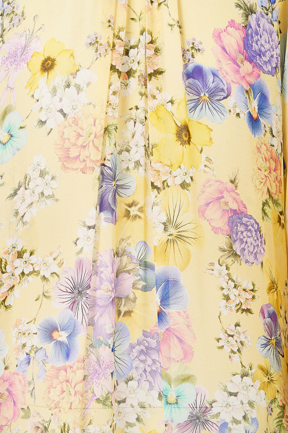 Darling Buds Ruffle High Low Floral Silk Maxi Dress With Long Sleeves in Yellow