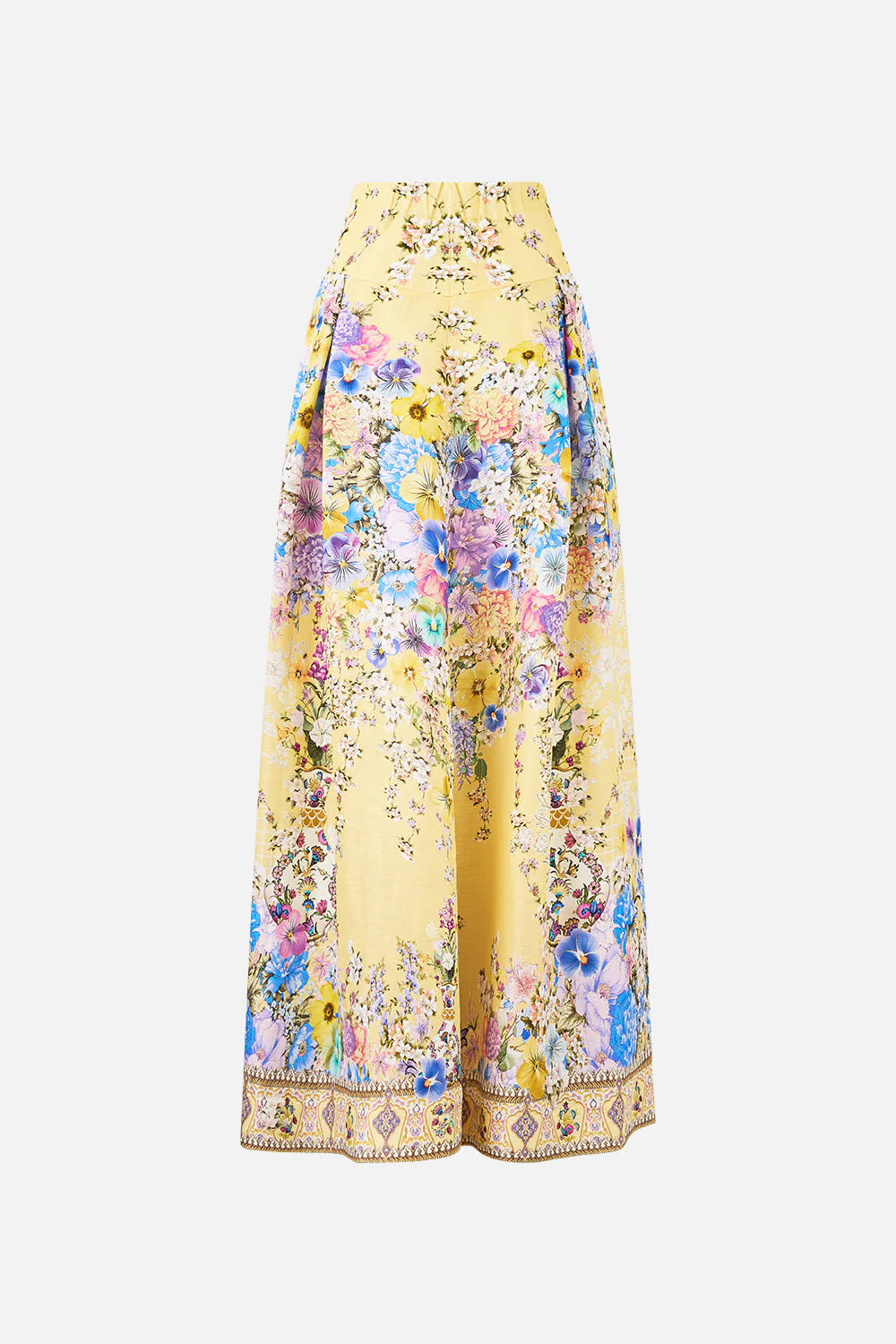 Darling Buds Corset Waist Floral Linen Silk Maxi Skirt in Yellow