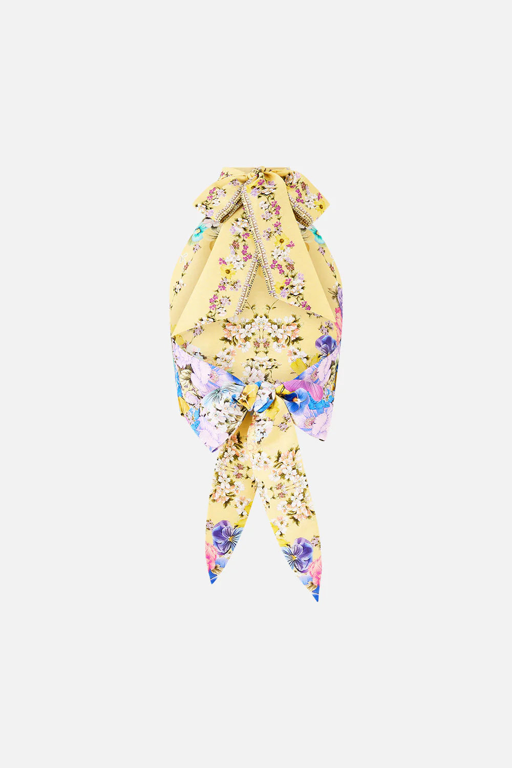 Darling Buds Sleeveless Floral Linen Silk Halter Tie Back Top in Yellow