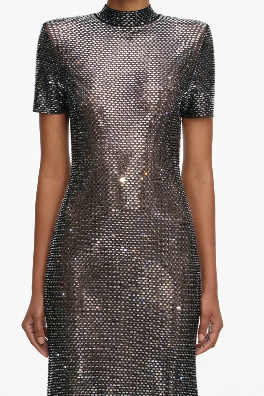 Rhinestone Mesh Evening Dress in Grey