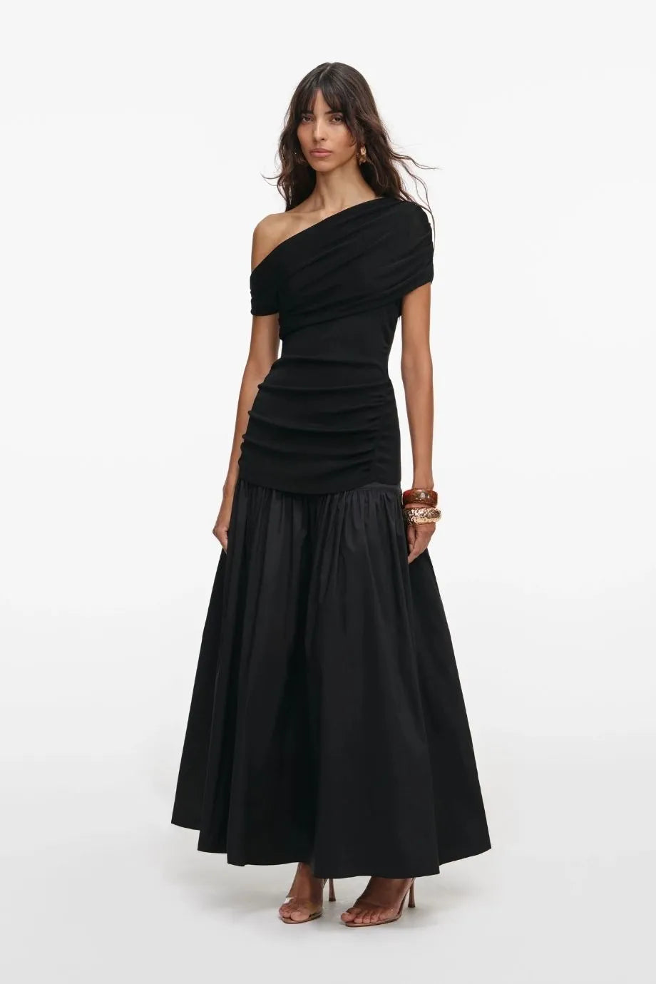 Cotton Draped Knit Midi Dress in Black