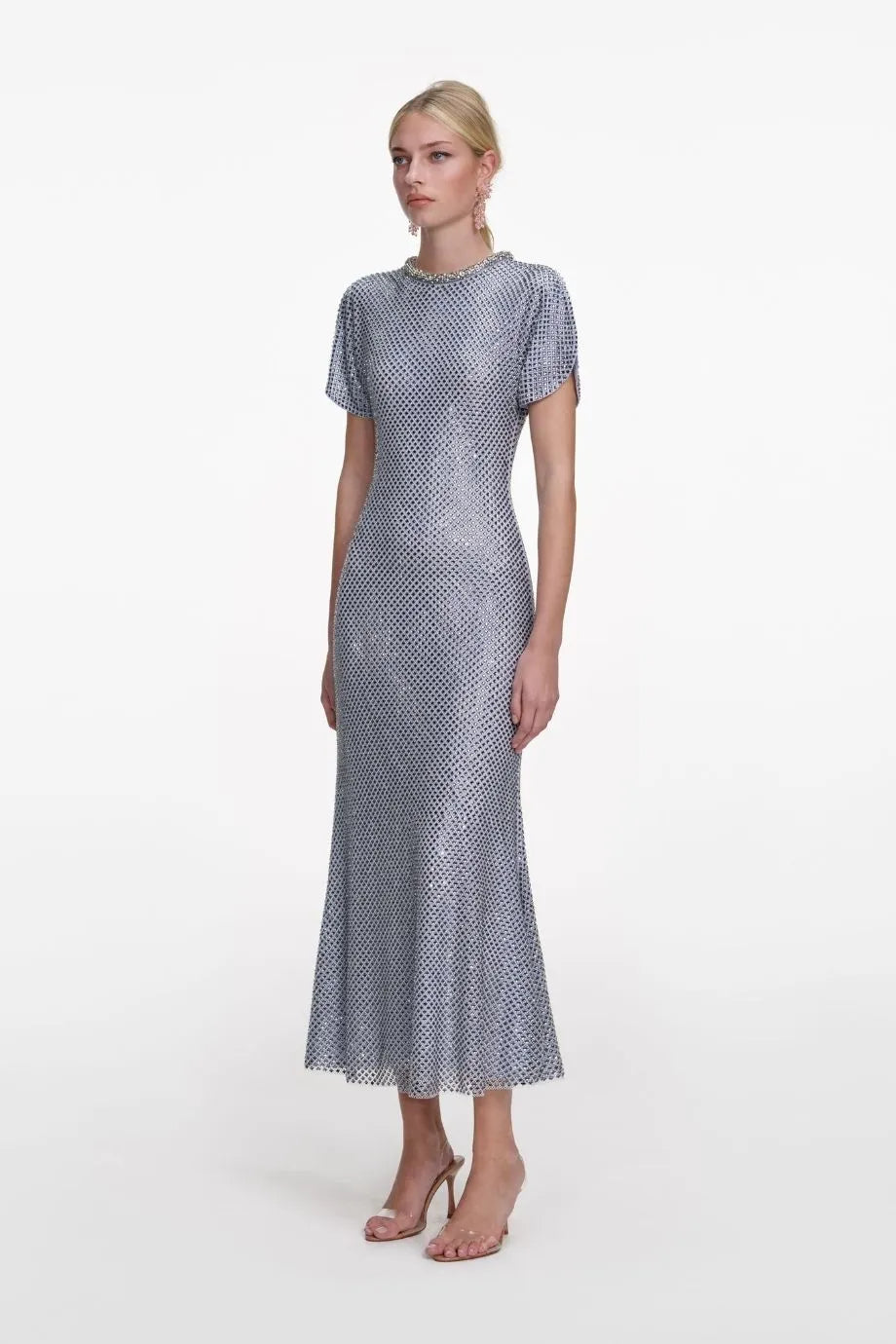 Rhinestone Mesh Evening Dress in Blue