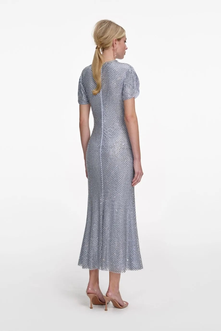 Rhinestone Mesh Evening Dress in Blue