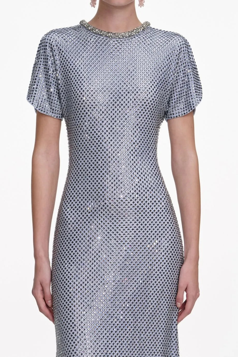 Rhinestone Mesh Evening Dress in Blue