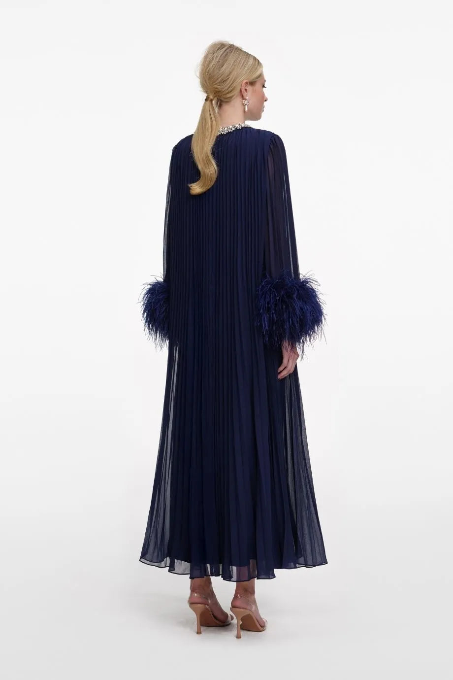 Chiffon Feather Evening Dress in Blue