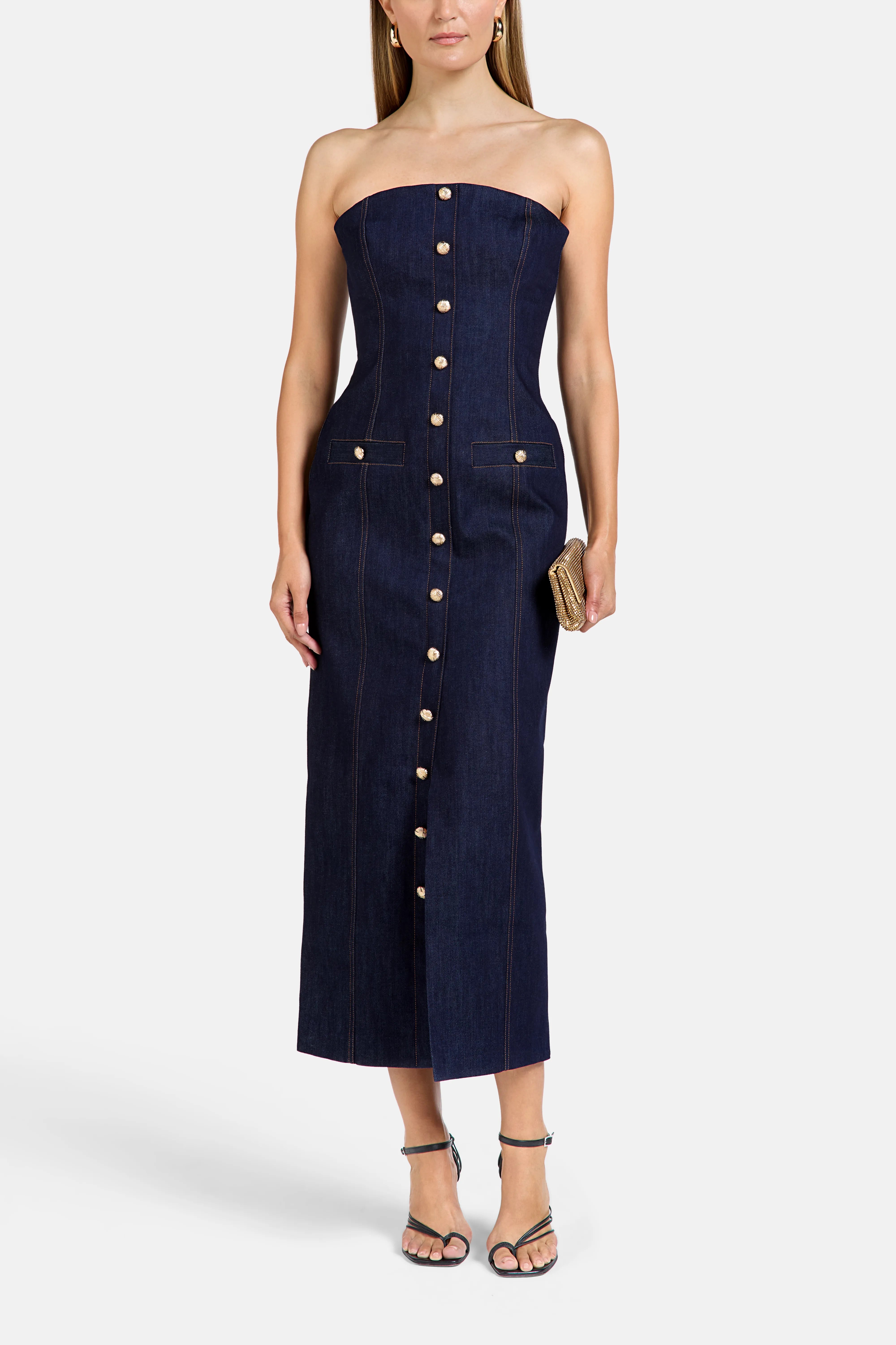 Gigi Denim Cotton Midi Dress in Blue