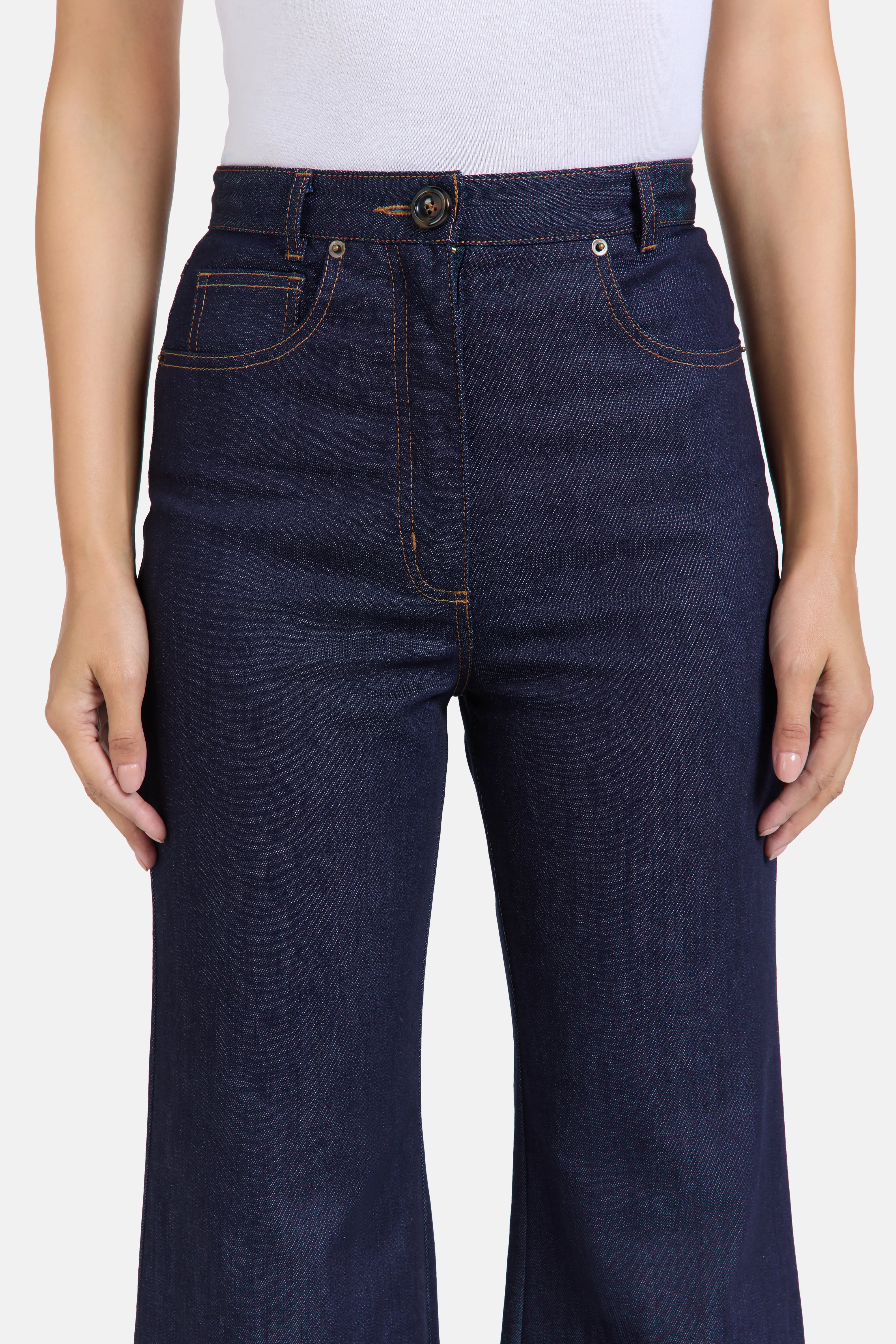 Pamela Denim Cotton Flared Jeans in Blue