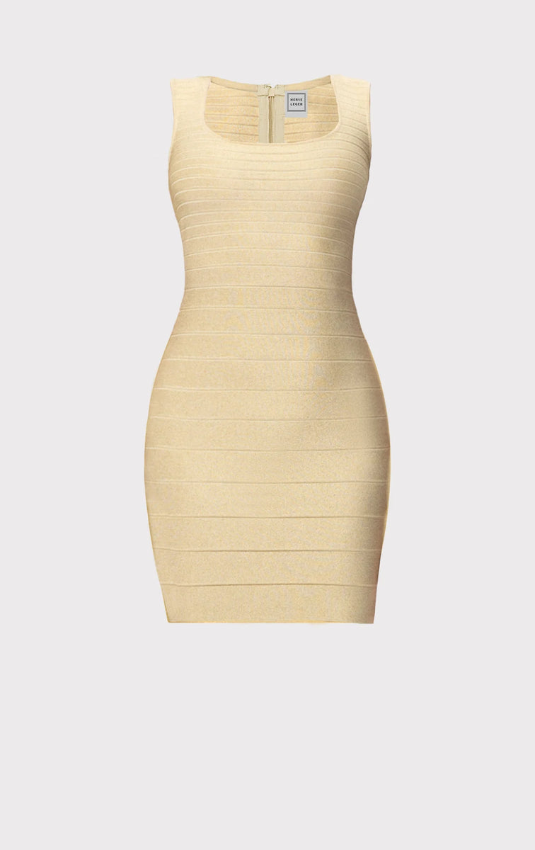 Buy the Gold Mirabel Metallic Bandage Knit Mini Dress