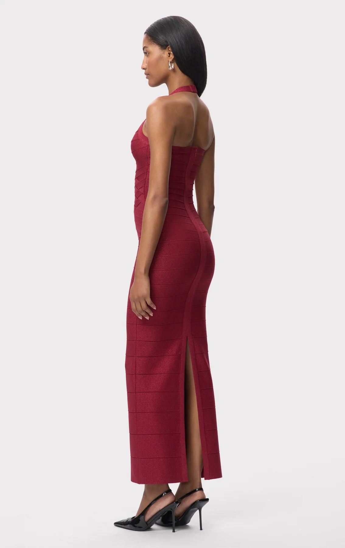 Buy the Maxine Sleeveless Bandage Knit Maxi Dress in Red