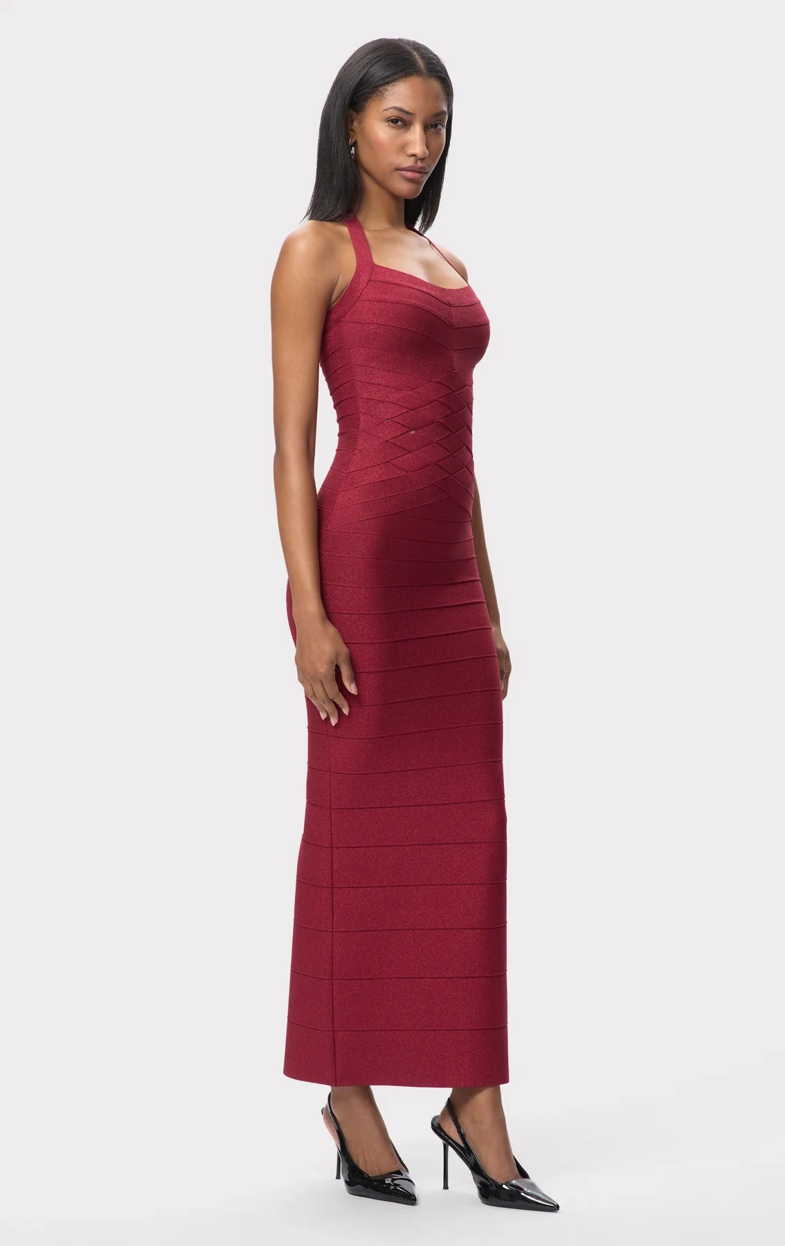Maxine Sleeveless Bandage Knit Maxi Dress in Red