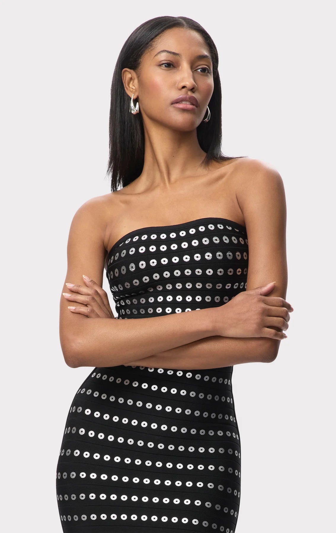 Eira Bandage Knit Midi Dress in Black
