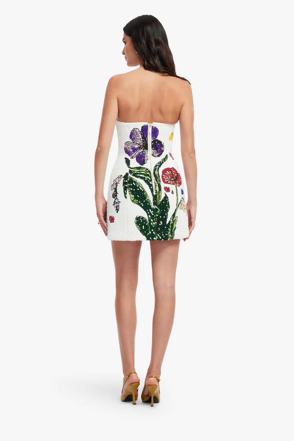 Rosario Beaded Wildflowers Floral Mini Dress in White