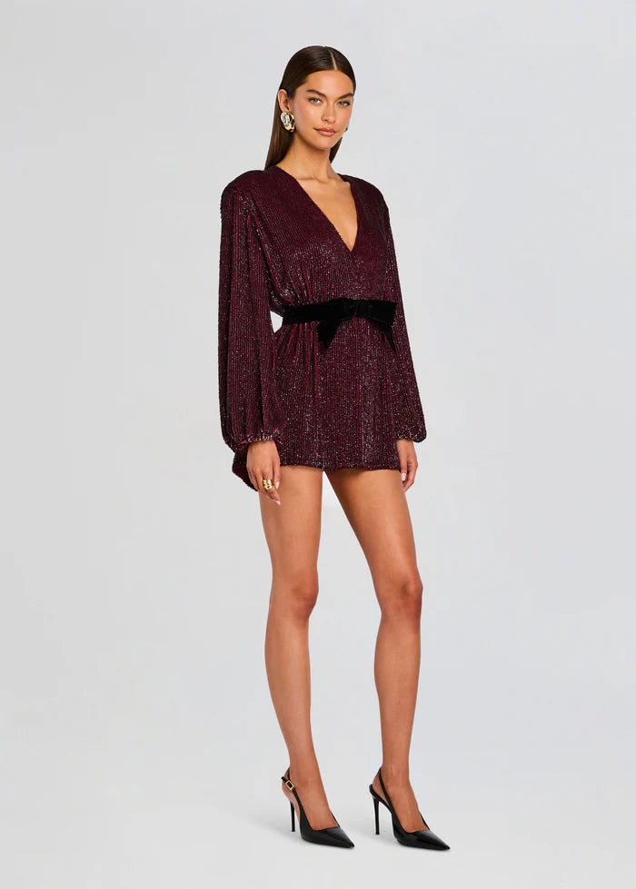Lilai Belted Mini Dress in Maroon