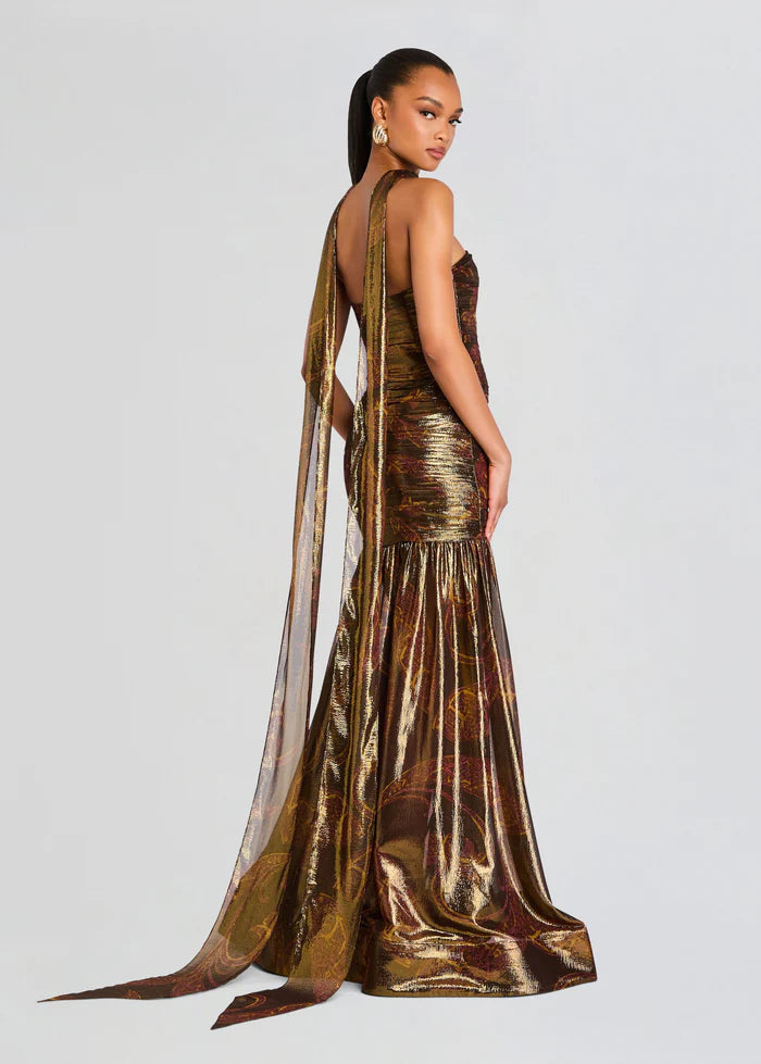 Shop the Syden Evening Dress in Gold With Scarf