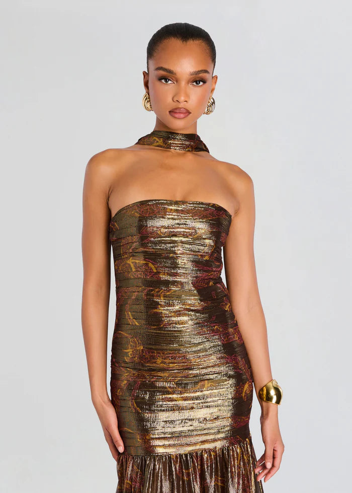 Shop the Syden Evening Dress in Gold With Scarf Shop the Syden Evening Dress in Gold With Scarf