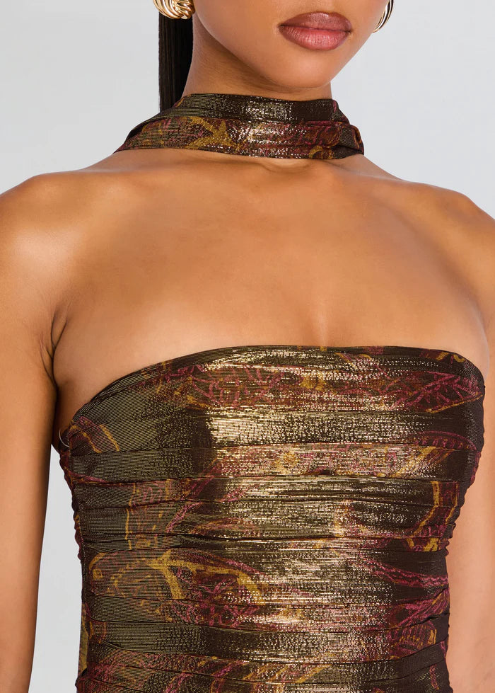 Syden Evening Dress in Gold With Scarf