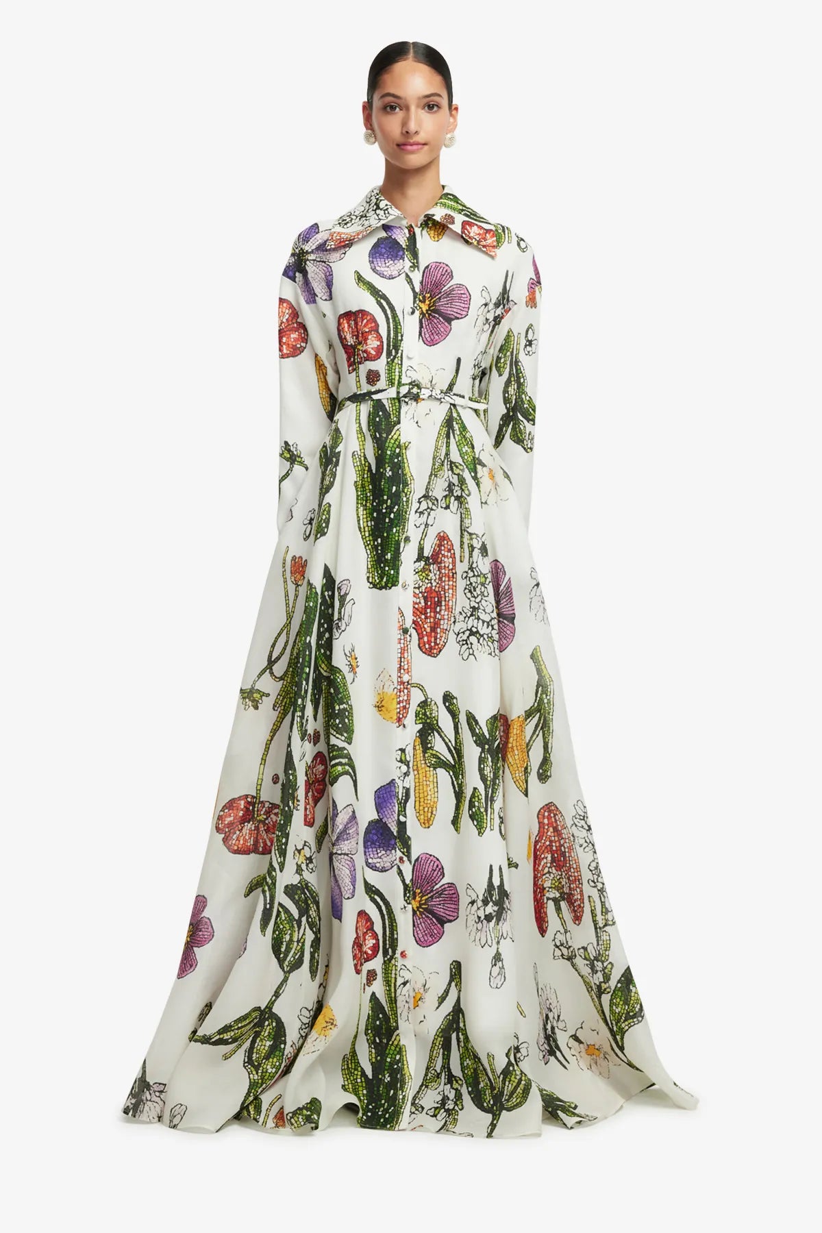 Josephine Beaded Wildflowers Floral Silk Maxi Dress in White