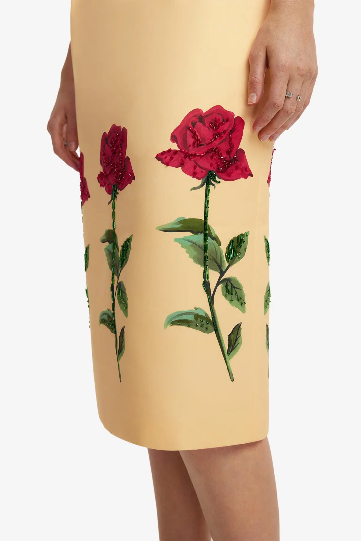 Polina Embellished Rose Sleeveless Midi Dress in Beige