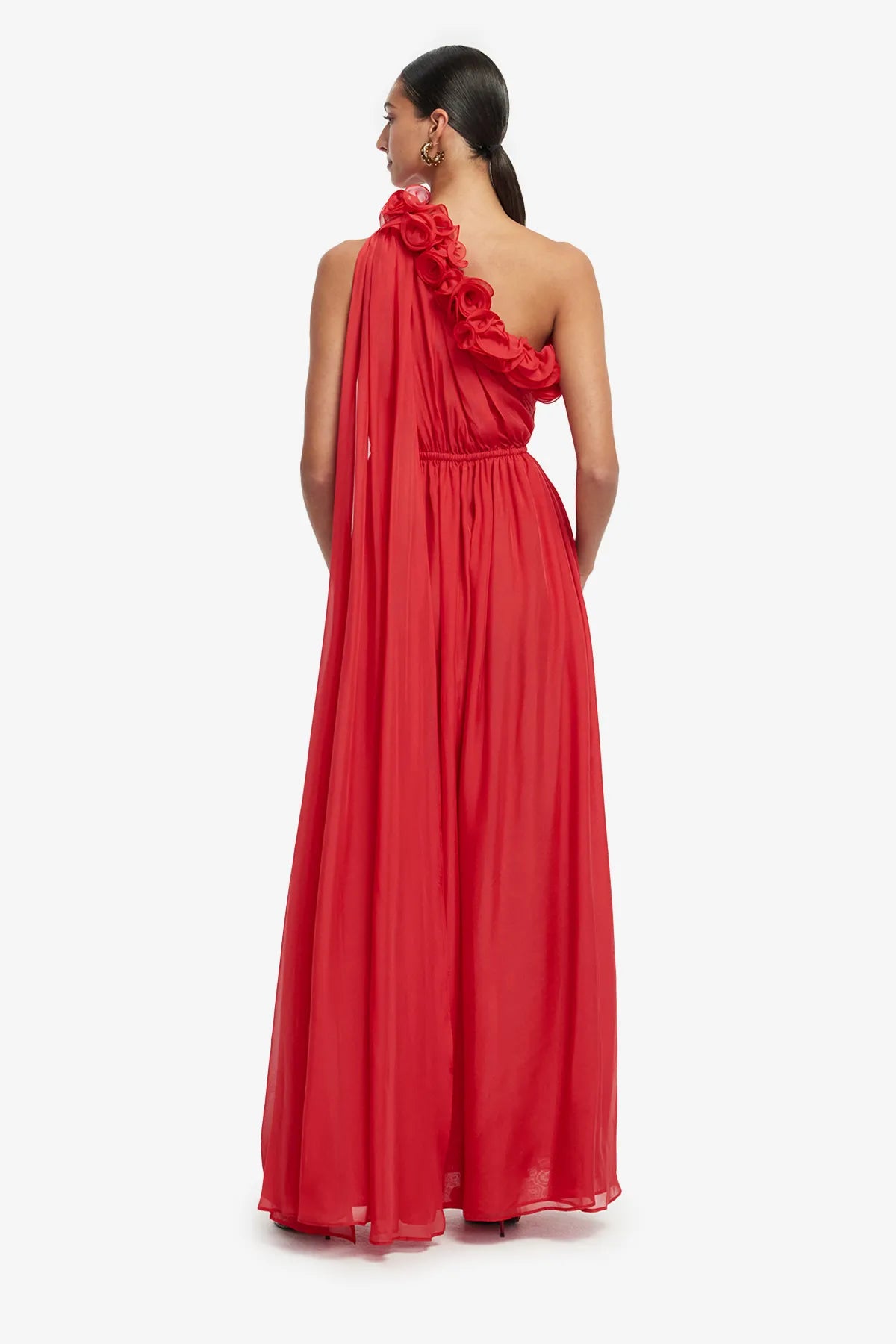 Jenni One Shoulder Silk Maxi Dress in Red