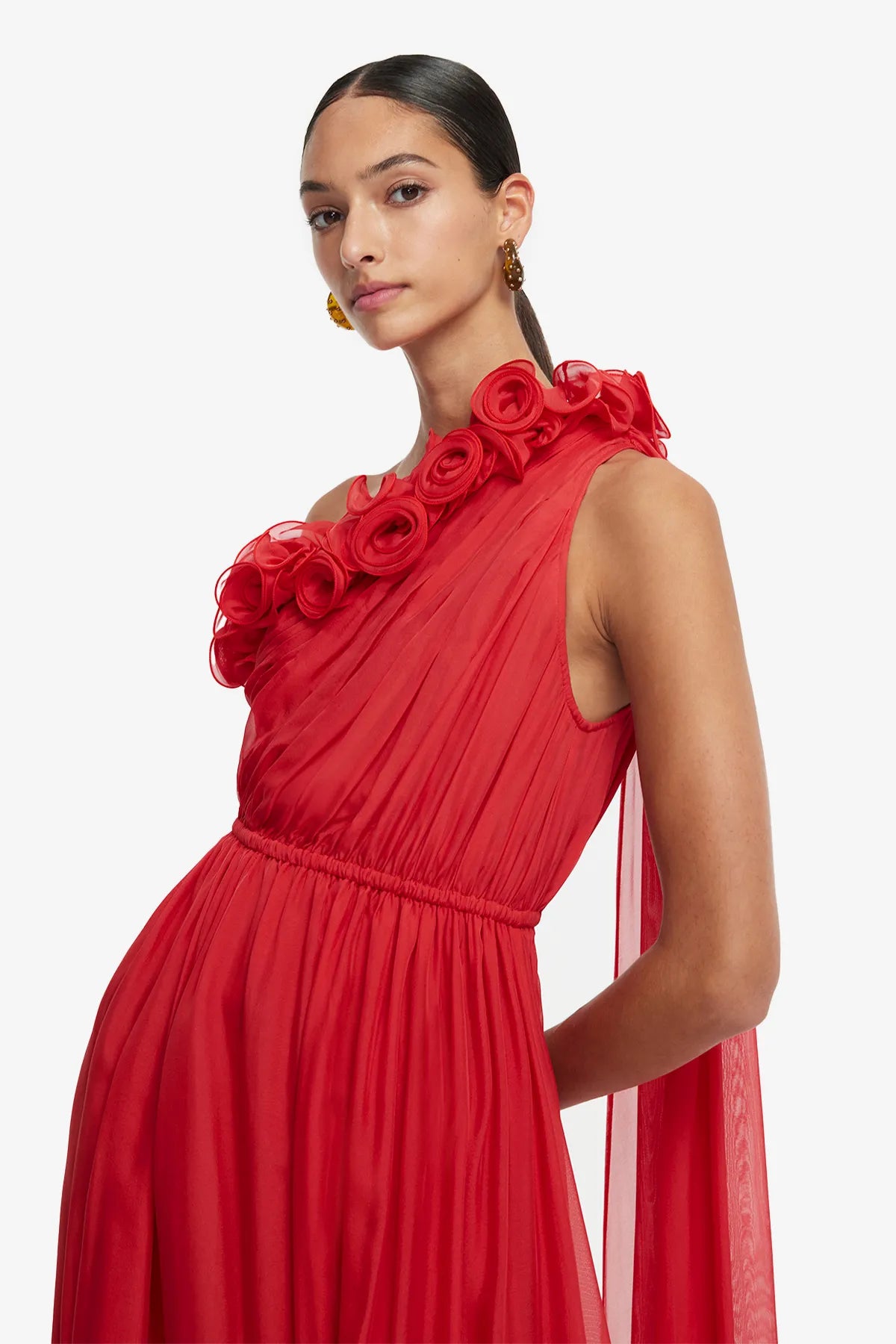 Jenni One Shoulder Silk Maxi Dress in Red