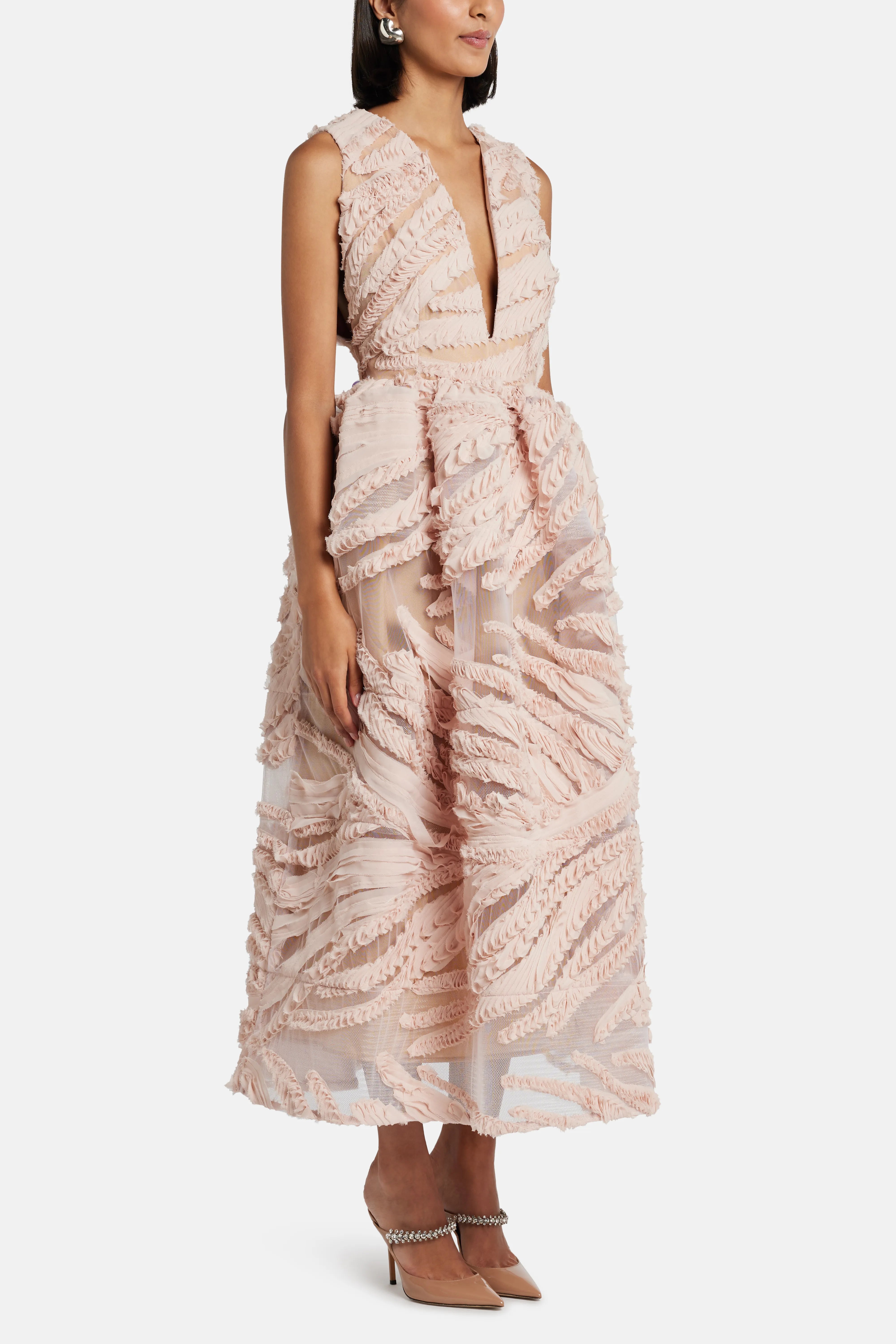 Prinia V-Neck Midi Dress in Pink