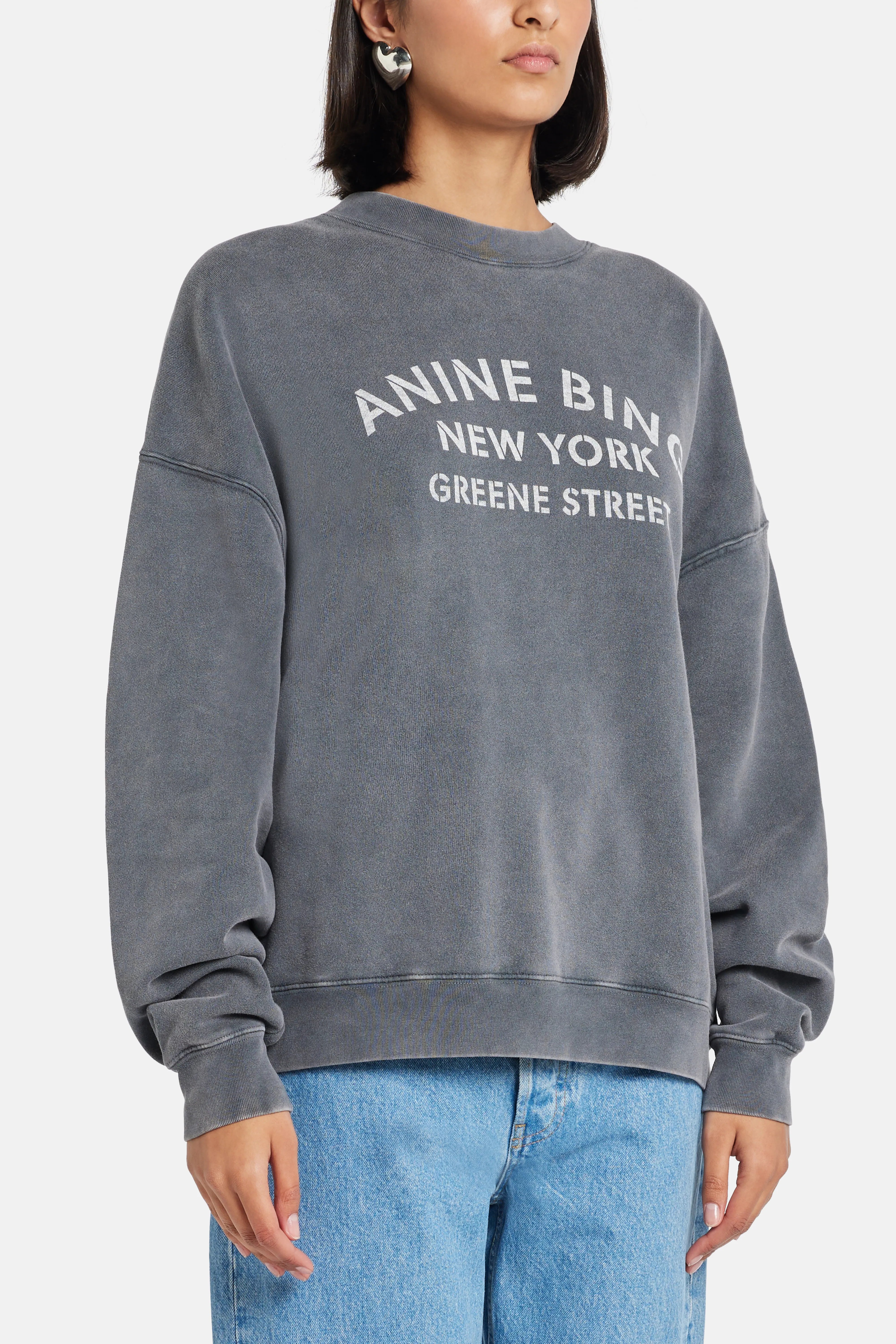 Miles New York Cotton Crew Neck Sweatshirt in Grey